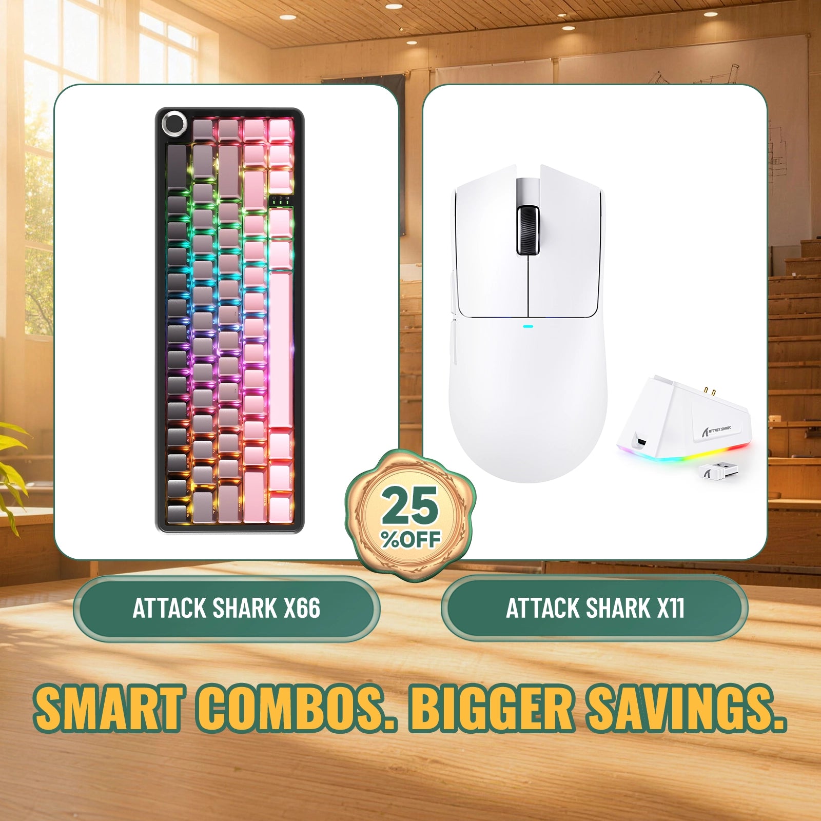 Paquete ATTACK SHARK X66 teclado mecánico inalámbrico + ratón para juegos inalámbrico X11