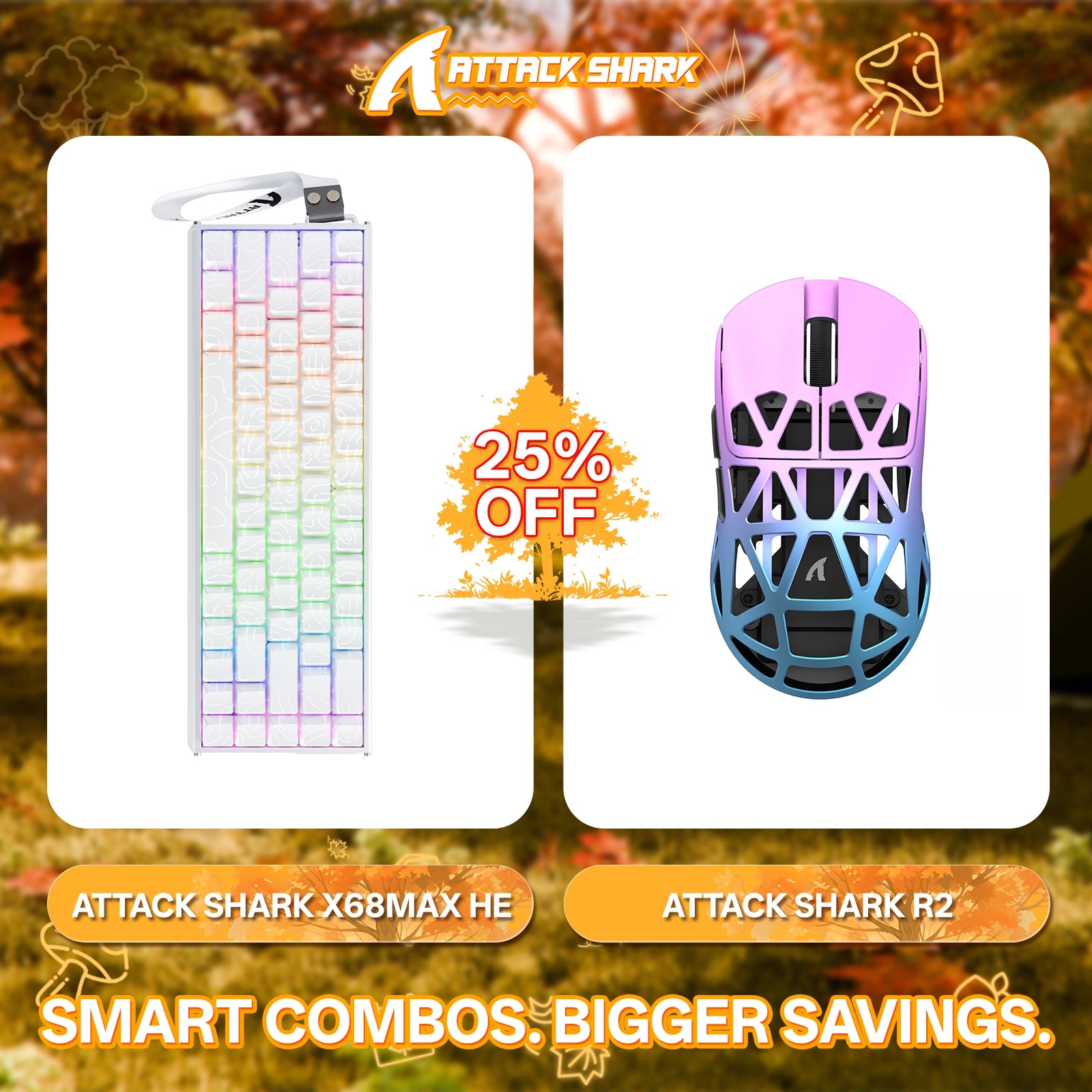 ATTACK SHARK X68MAX HE Rapid Trigger Aluminium-Tastatur + R2 Kabellose Gaming-Maus aus Magnesiumlegierung im Bundle