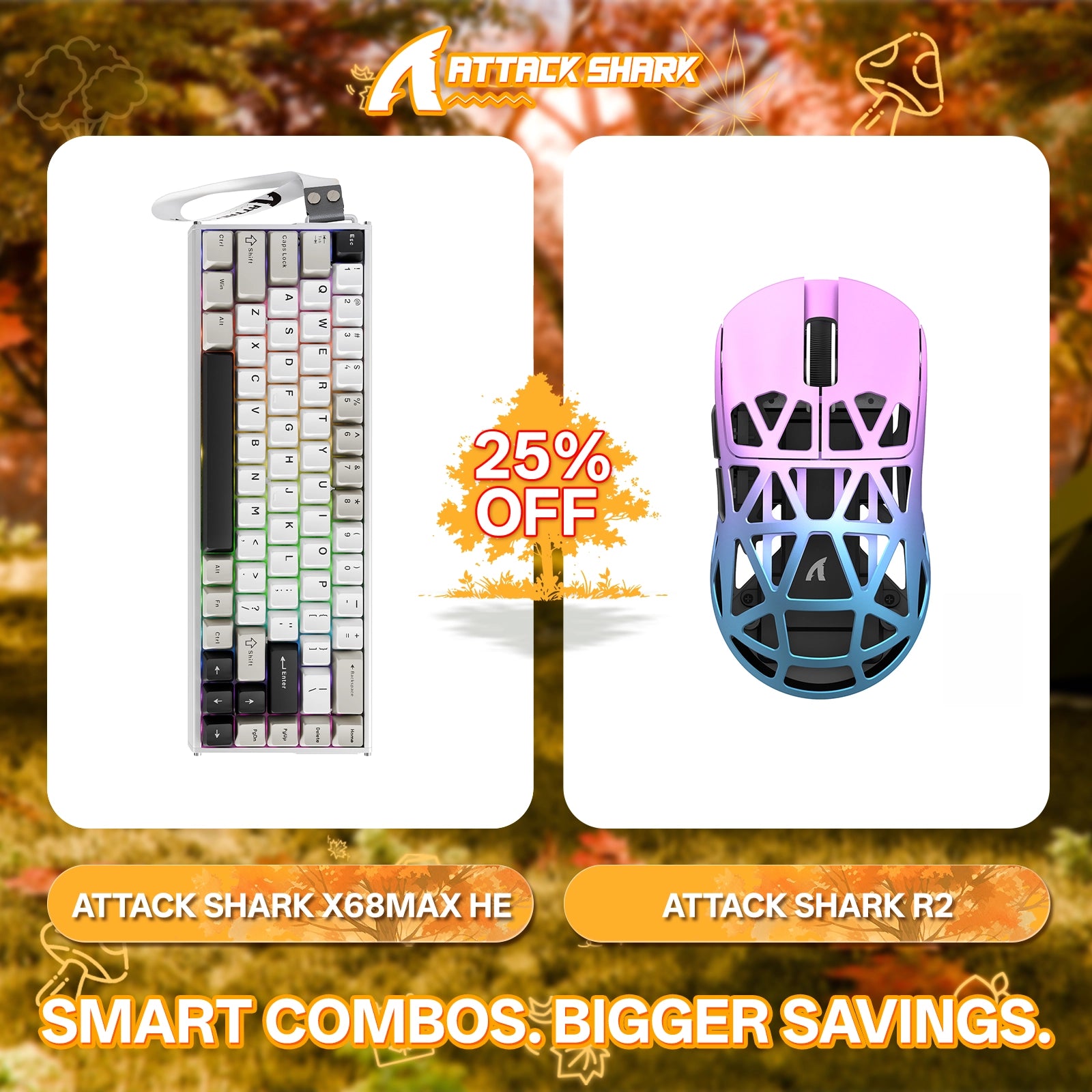 ATTACK SHARK X68MAX HE Rapid Trigger Aluminium-Tastatur + R2 Kabellose Gaming-Maus aus Magnesiumlegierung im Bundle