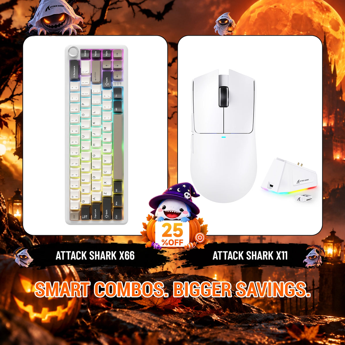Paquete ATTACK SHARK X66 teclado mecánico inalámbrico + ratón para juegos inalámbrico X11