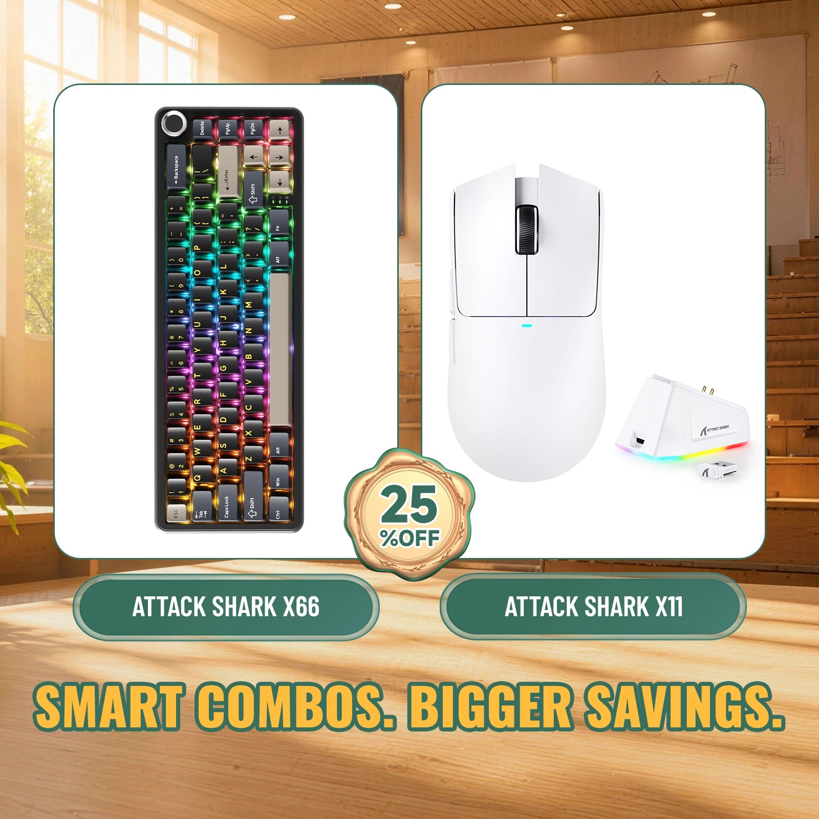Paquete ATTACK SHARK X66 teclado mecánico inalámbrico + ratón para juegos inalámbrico X11
