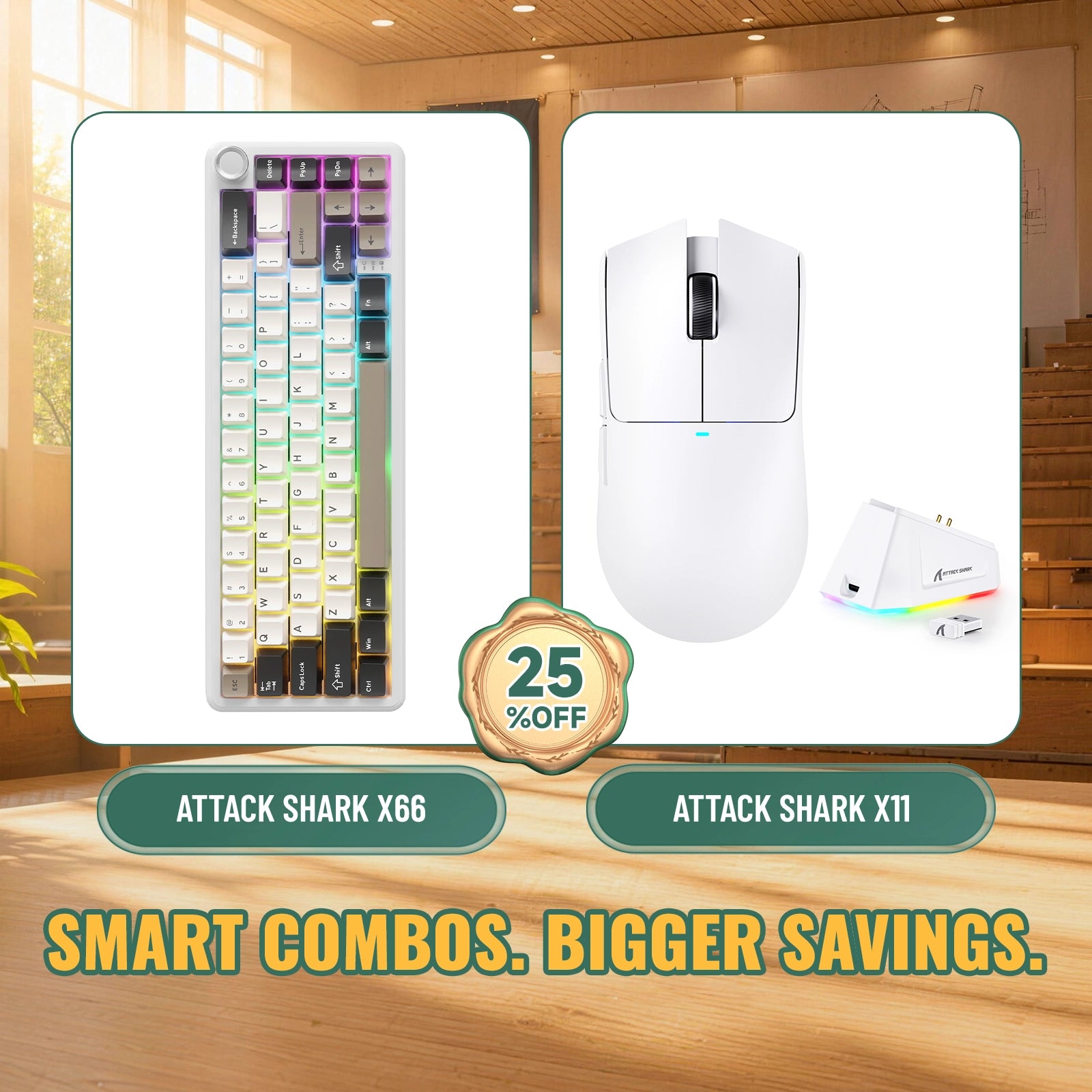 Paquete ATTACK SHARK X66 teclado mecánico inalámbrico + ratón para juegos inalámbrico X11
