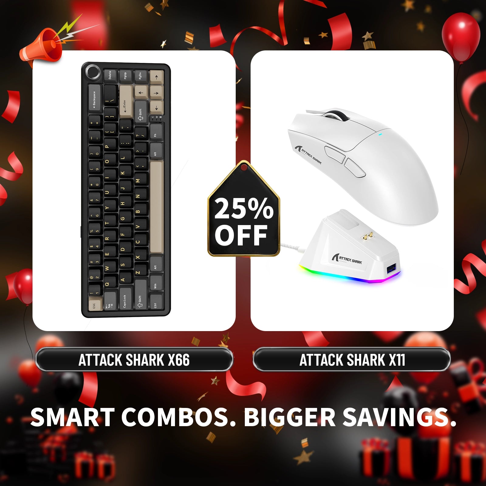 ATTACK SHARK X66 Wireless Mechanical Keyboard + X11 Wireless Gaming Mouse