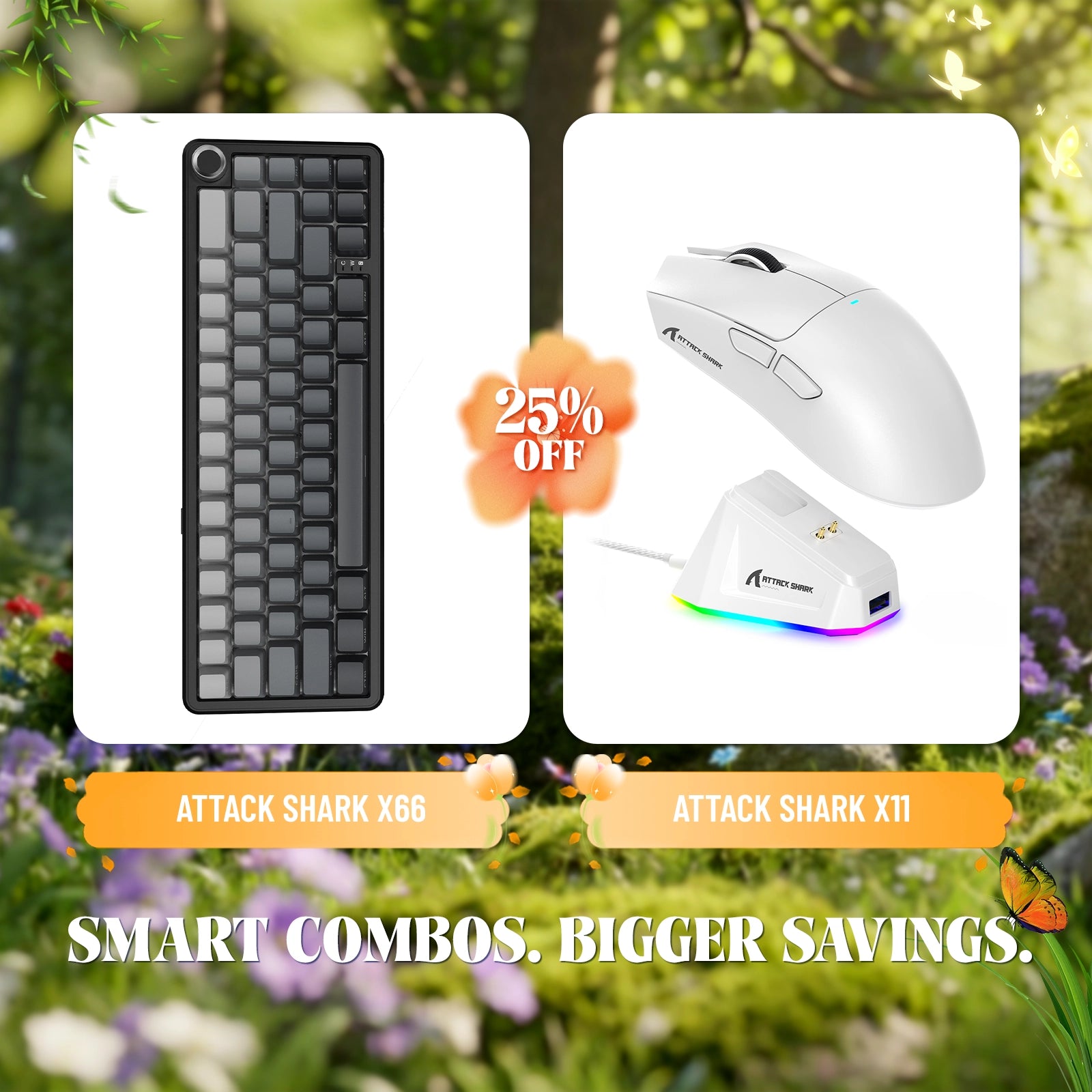 ATTACK SHARK X66 Wireless Mechanical Keyboard + X11 Wireless Gaming Mouse