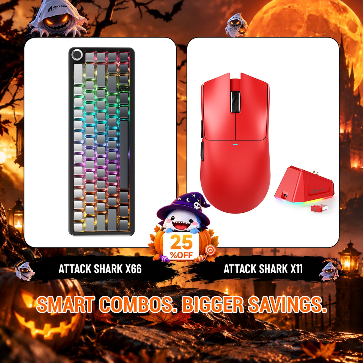Paquete ATTACK SHARK X66 teclado mecánico inalámbrico + ratón para juegos inalámbrico X11