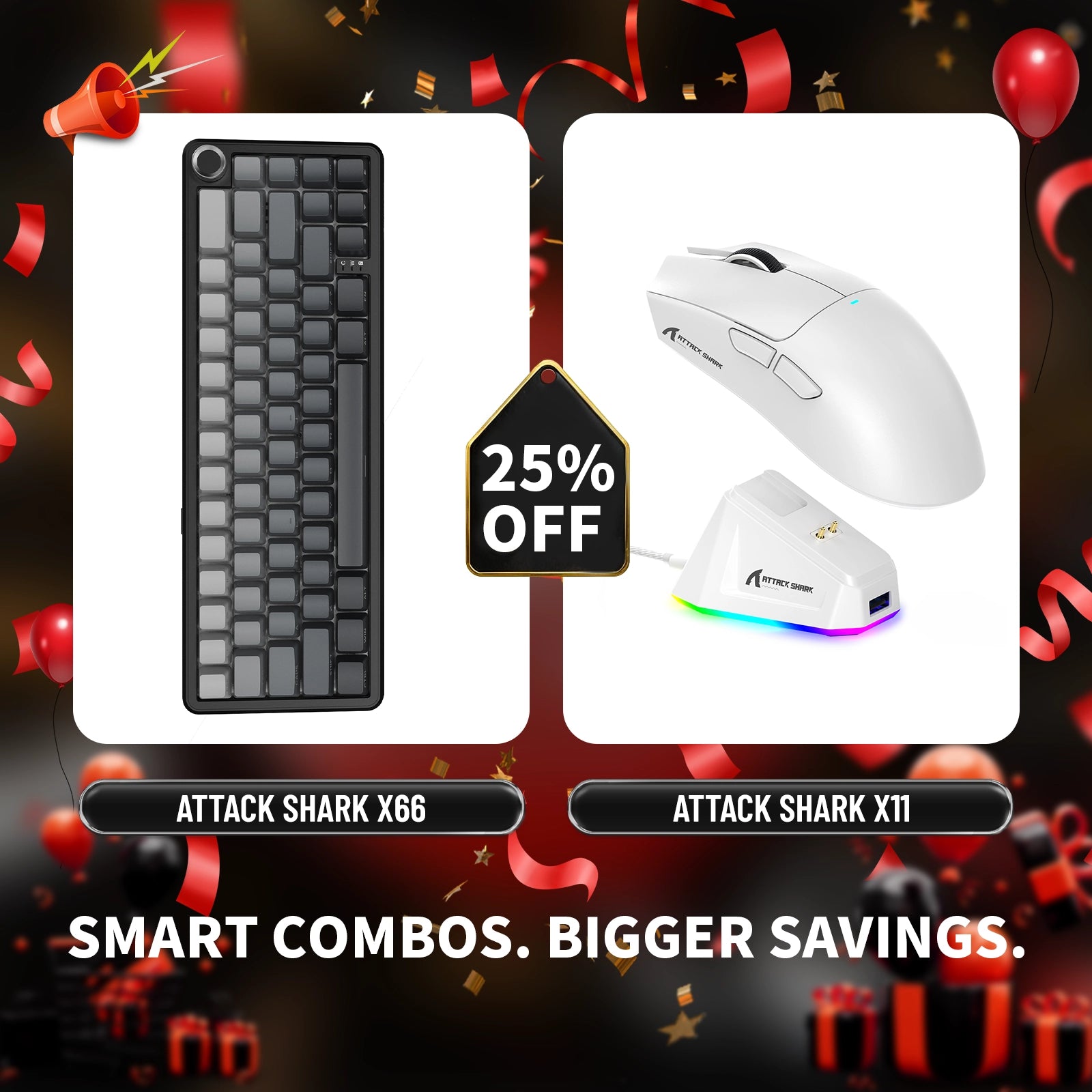 ATTACK SHARK X66 Wireless Mechanical Keyboard + X11 Wireless Gaming Mouse