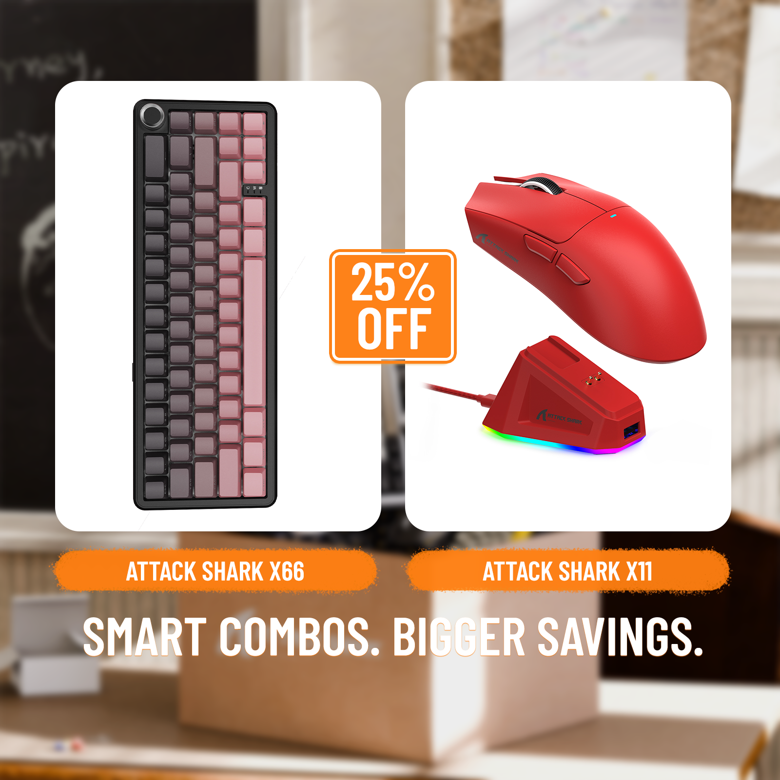 ATTACK SHARK X66 Wireless Mechanical Keyboard + X11 Wireless Gaming Mouse