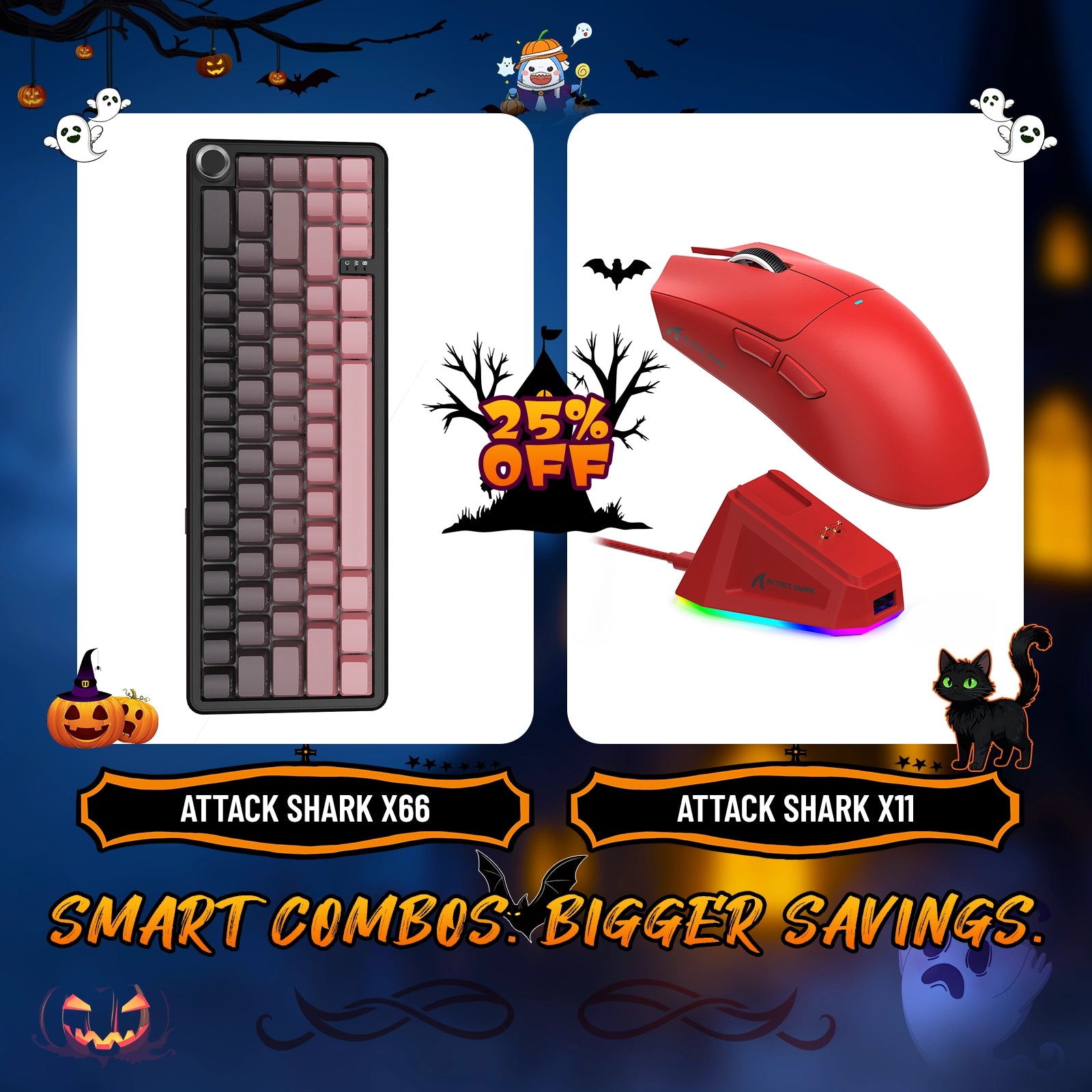 ATTACK SHARK X66 Kabellose mechanische Tastatur + X11 Kabellose Gaming-Maus