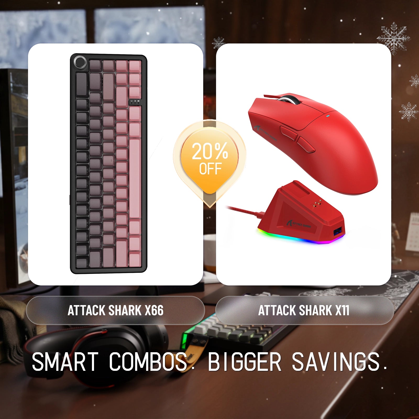 ATTACK SHARK X66 Wireless Mechanical Keyboard + X11 Wireless Gaming Mouse