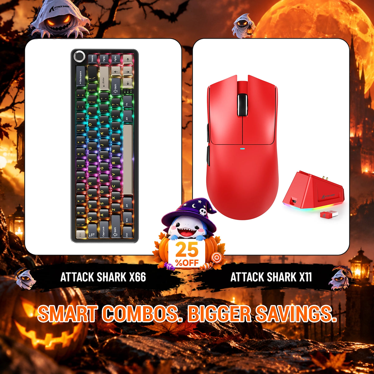 Paquete ATTACK SHARK X66 teclado mecánico inalámbrico + ratón para juegos inalámbrico X11