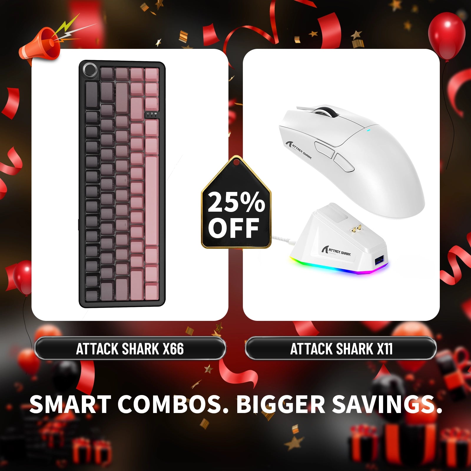 ATTACK SHARK X66 Wireless Mechanical Keyboard + X11 Wireless Gaming Mouse
