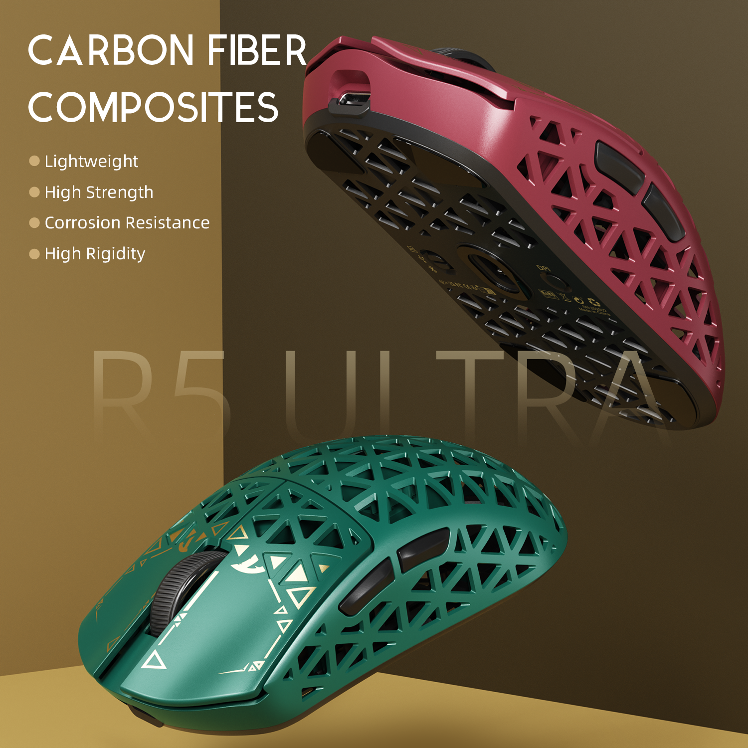 ATTACK SHARK R5 Ultra Carbon Fiber Wireless 8K PAW3950MAX Gaming Mouse with 8K Coiled Cable