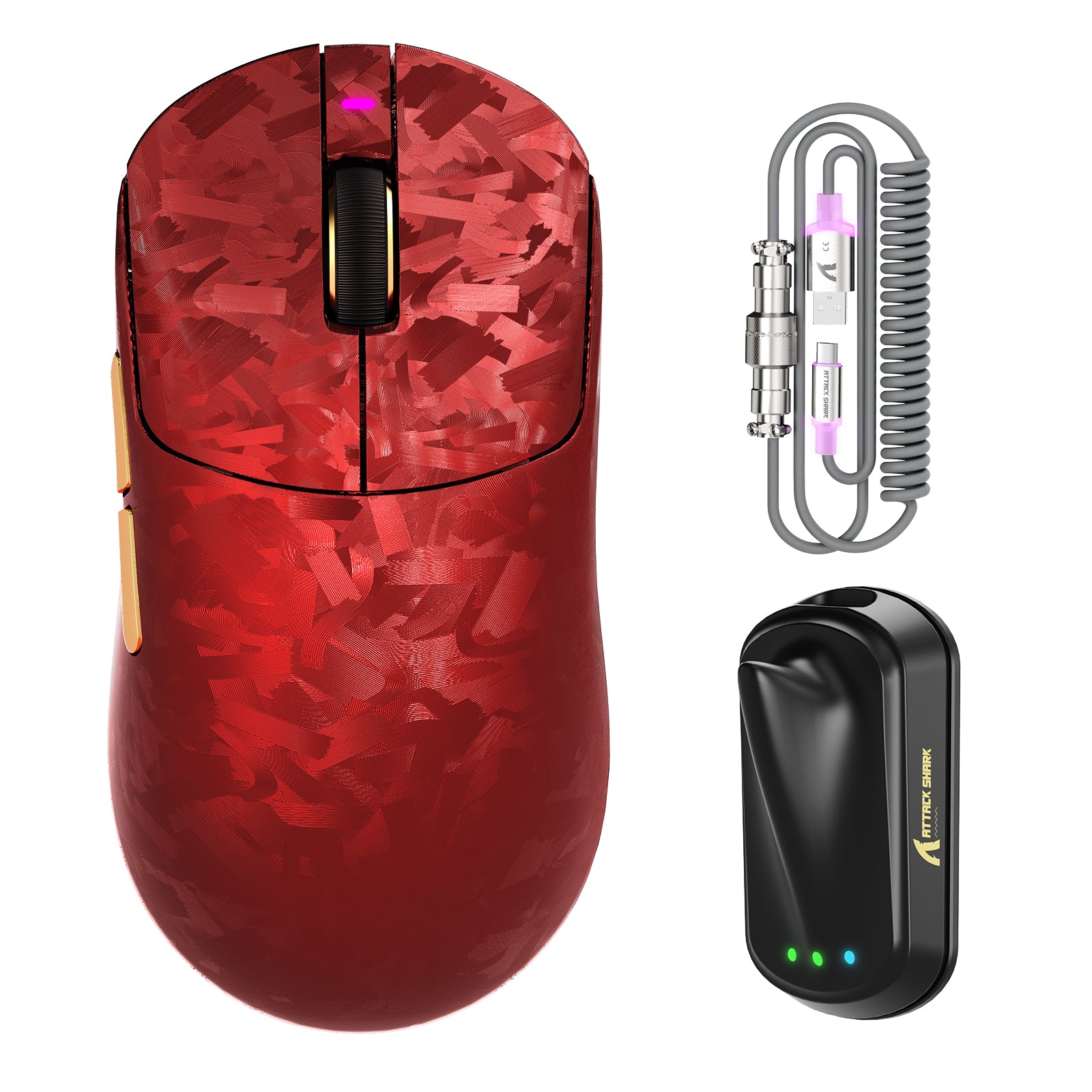 ATTACK SHARK RS3 ULTRA 카본 파이버 무선 PAW3955MAX 게이밍 마우스 C06 Ultra LED 케이블 포함