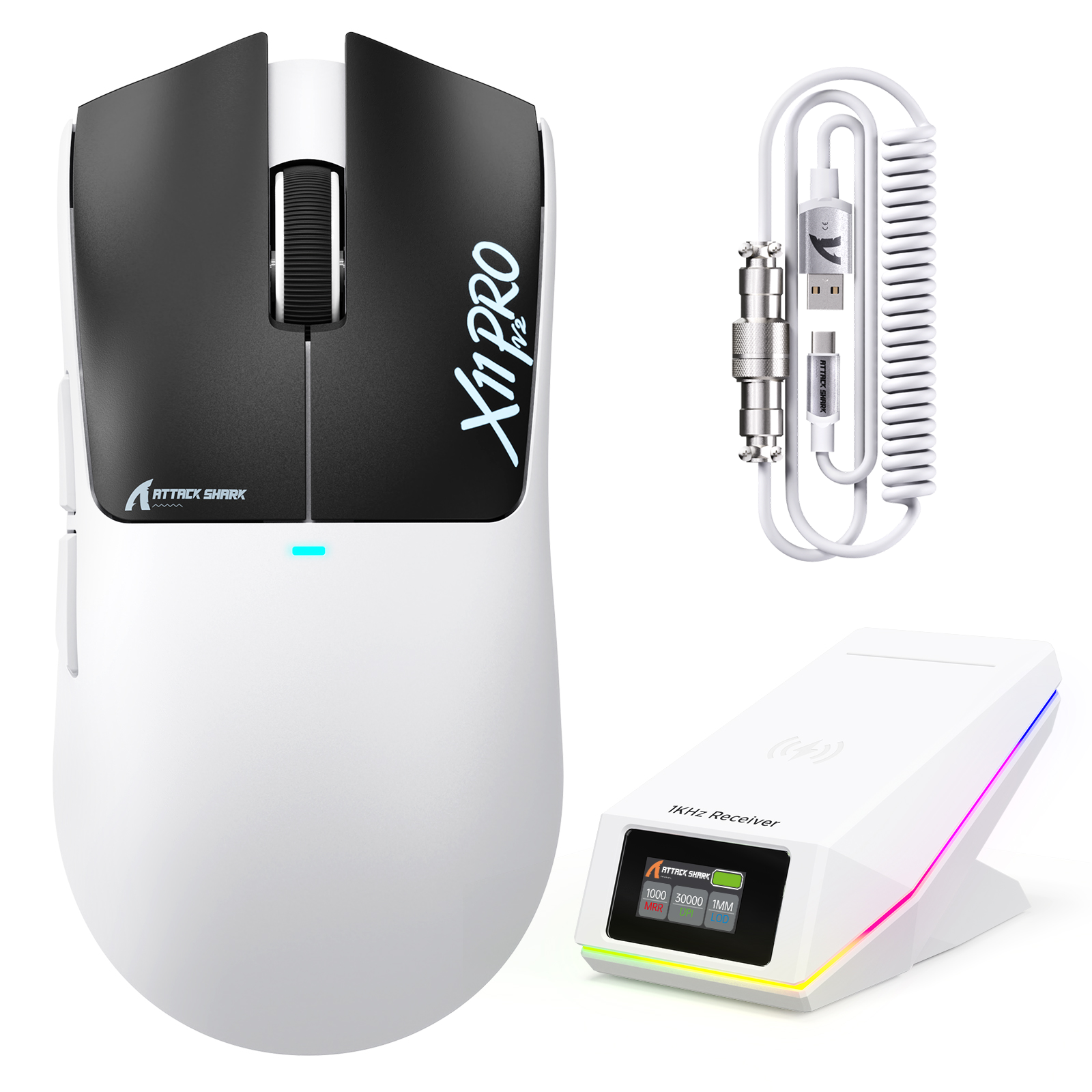 Mouse Gamer Sem Fio ATTACK SHARK X11 PRO V2 com Tela TFT e Base de Carregamento com Cabo Enrolado C06