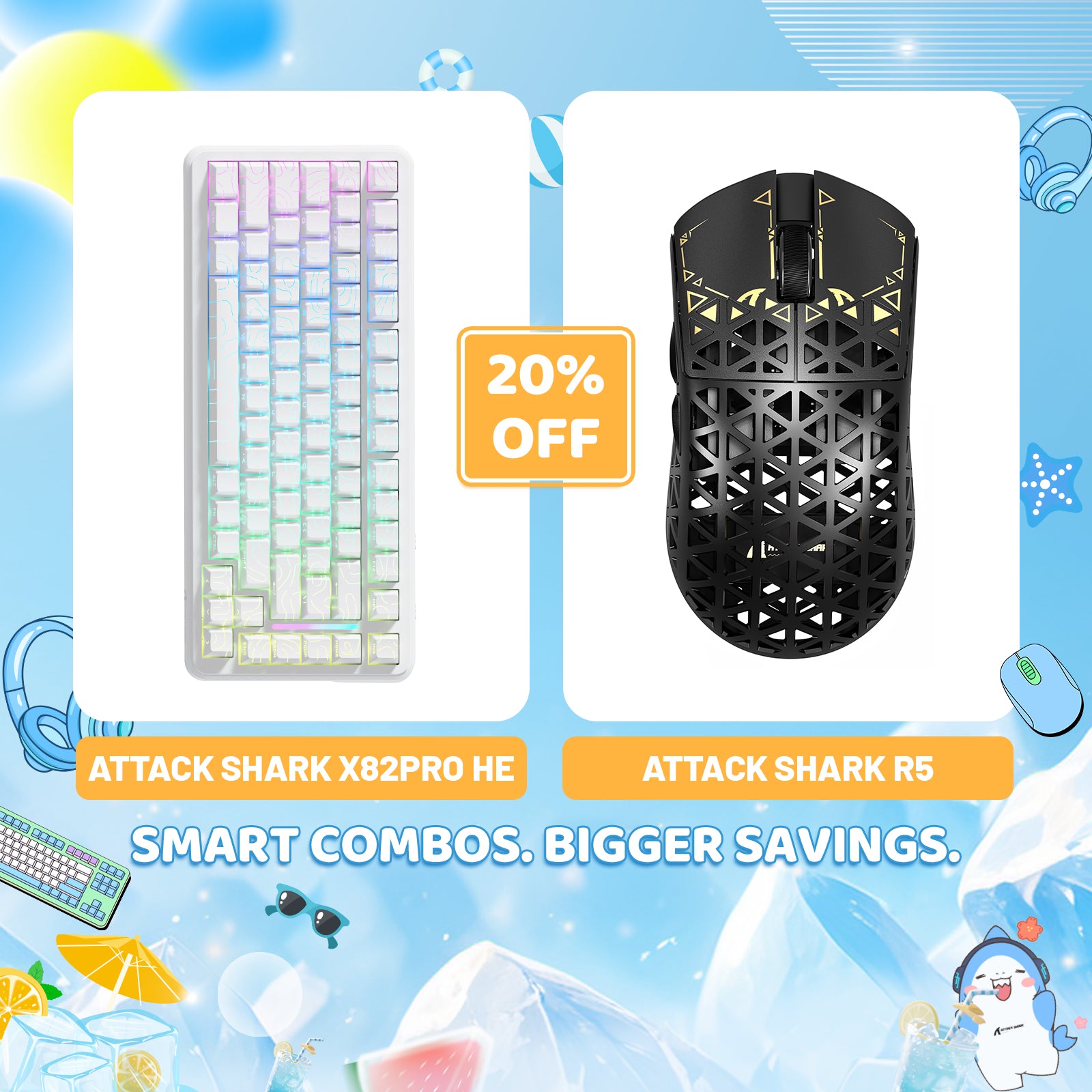ATTACK SHARK X82PRO HE Rapid Trigger Keyboard + R5 Carbon Fiber Wireless Gaming Mouse Bundle