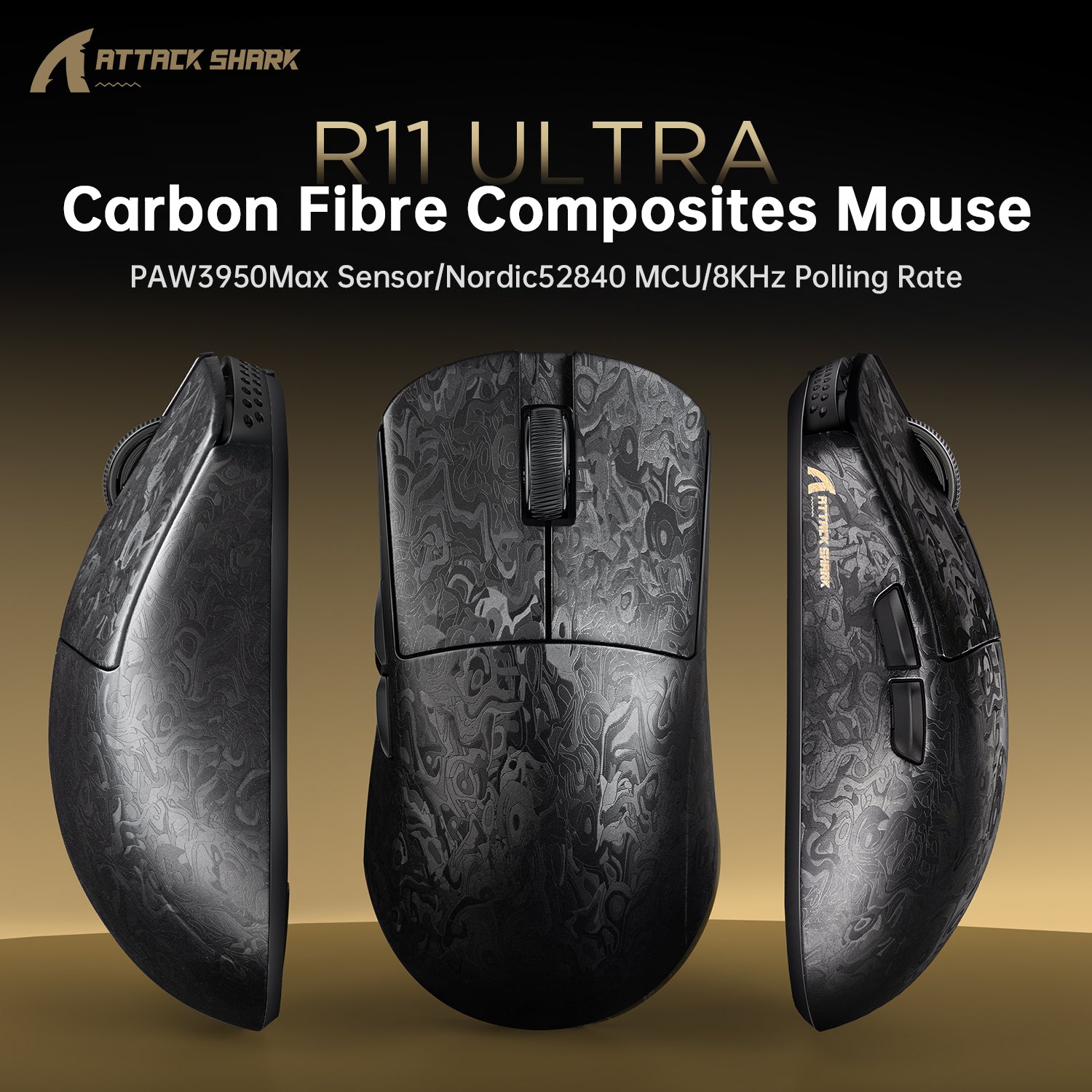 ATTACK SHARK R11 ULTRA Carbon Fiber Wireless 8K PAW3950MAX Gaming Mouse