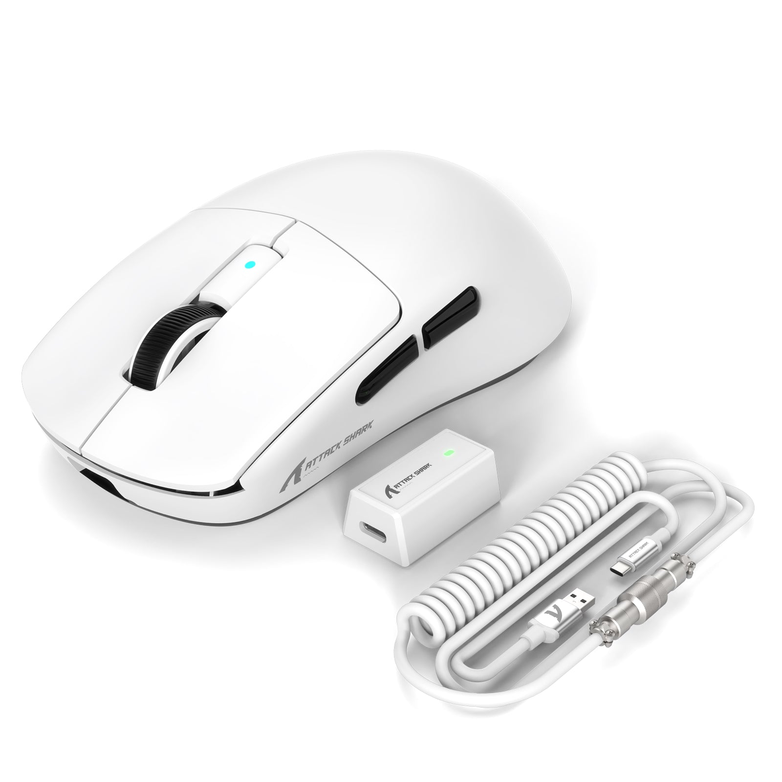 Attack Shark R6PRO Wireless Gaming Mouse with USB receiver and coil cable.