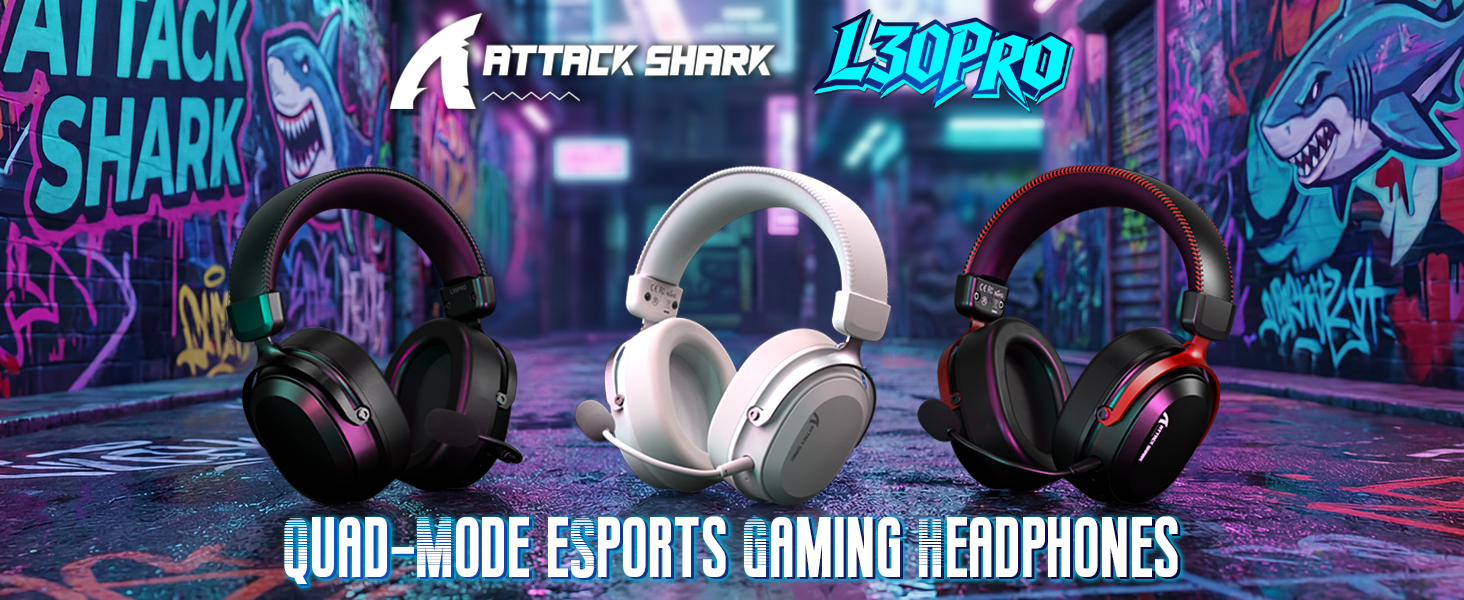 ATTACK SHARK L30 Pro Wireless Gaming Headset with 2.4Ghz/BT/Wired, Long Battery Life with Detachable Microphone 7.1 Surround Sou