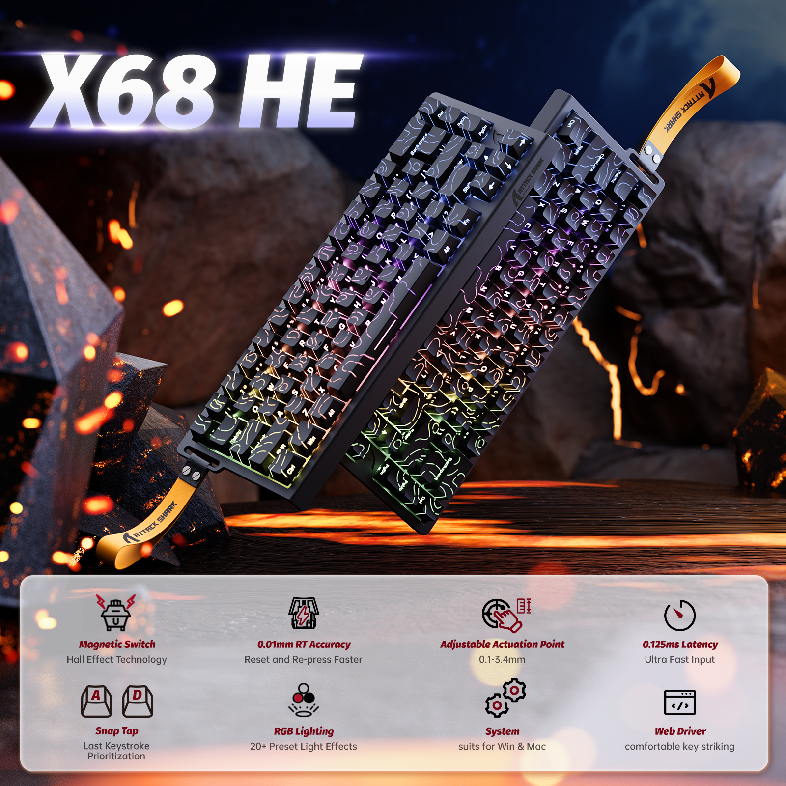 ATTACK SHARK X68 HE Rapid Trigger-Tastatur mit Magnetschalter