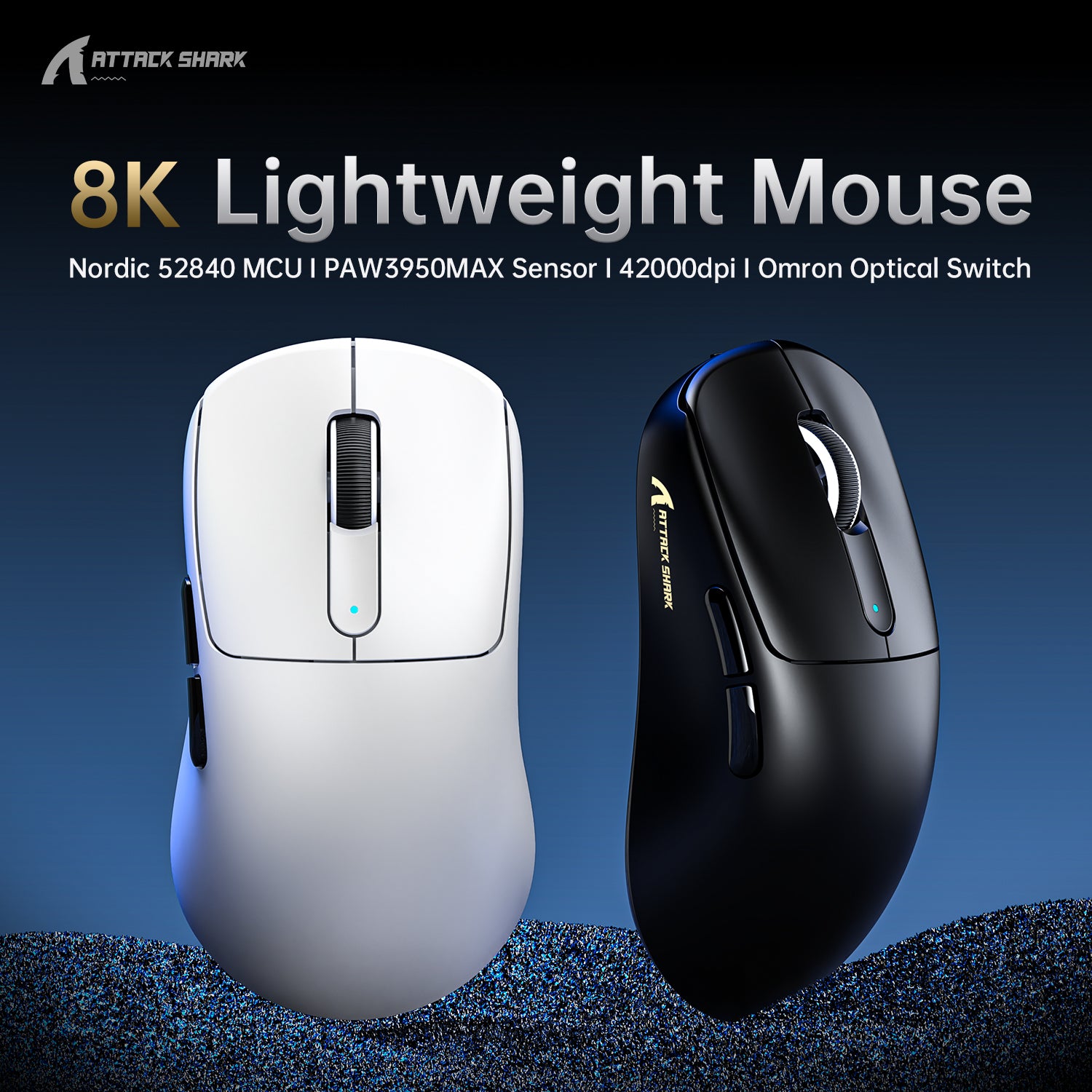 ATTACK SHARK V5 8KHz Wireless PAW3950MAX Gaming Mouse with C06 Ultra Cable