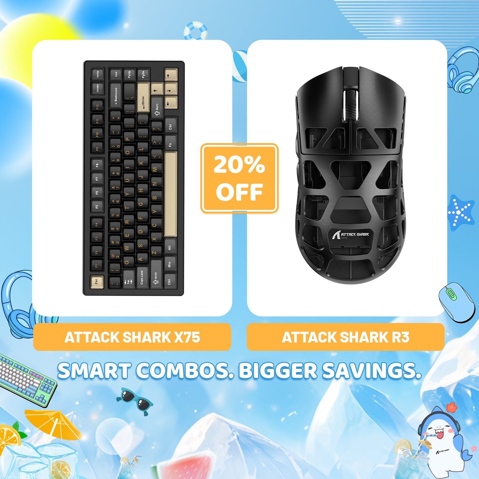 Pack clavier ATTACK SHARK X75 entièrement en aluminium + souris de jeu en alliage de magnésium R3