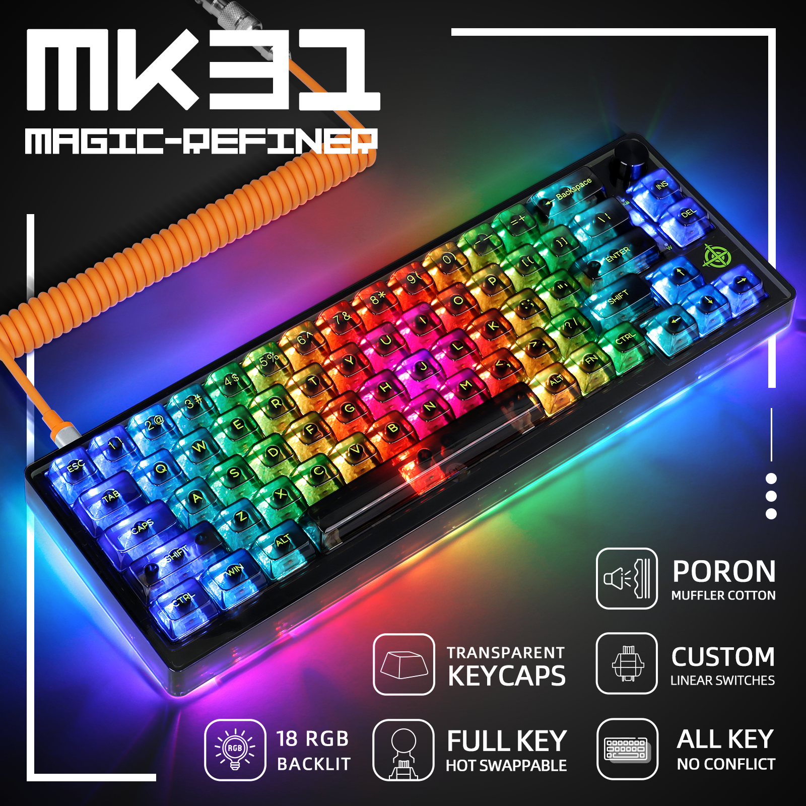 ATTACK SHARK MK31 Transparent Mechanical Gaming Keyboard