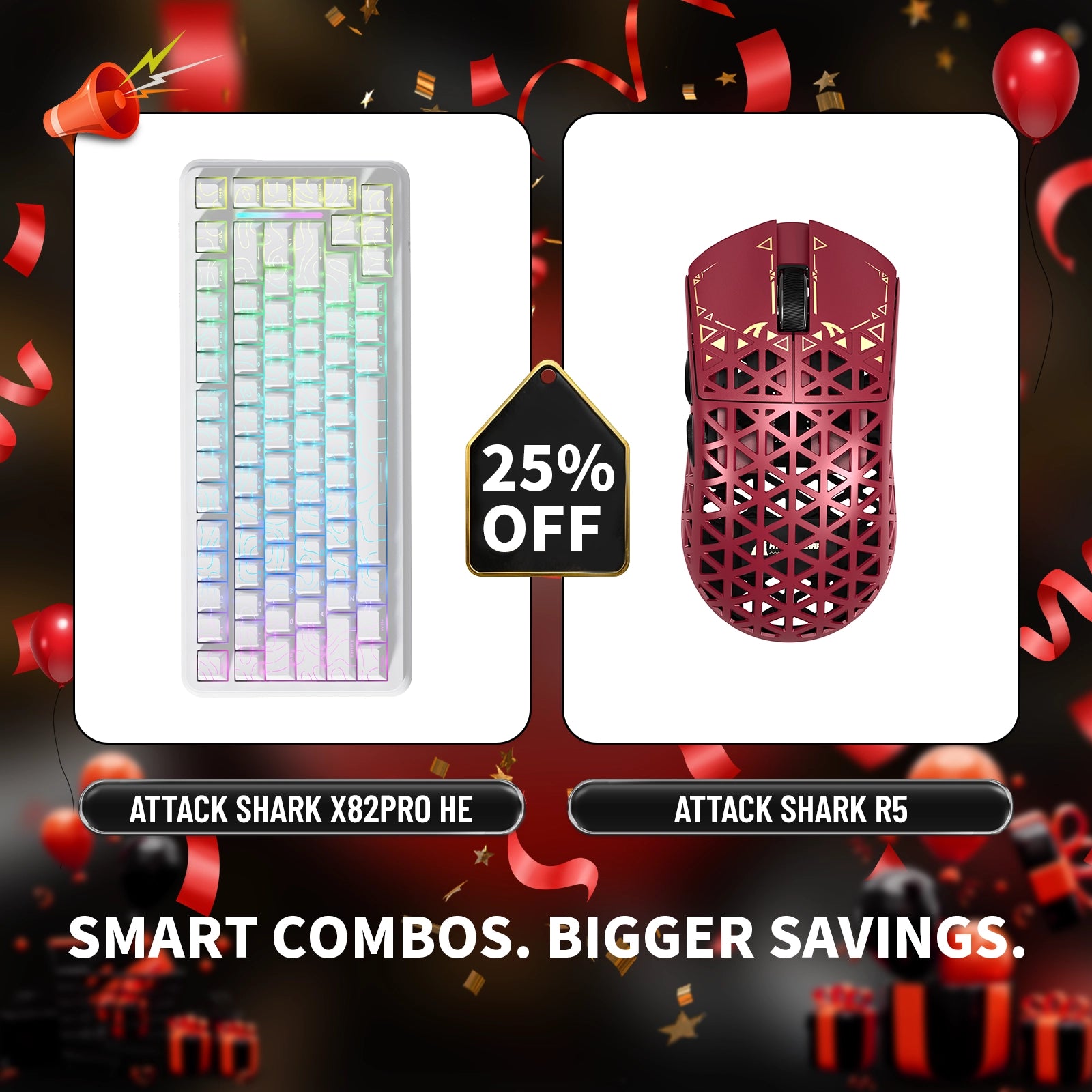 ATTACK SHARK X82PRO HE Rapid Trigger-Tastatur + R5 Carbon Fiber Wireless Gaming-Maus im Bundle