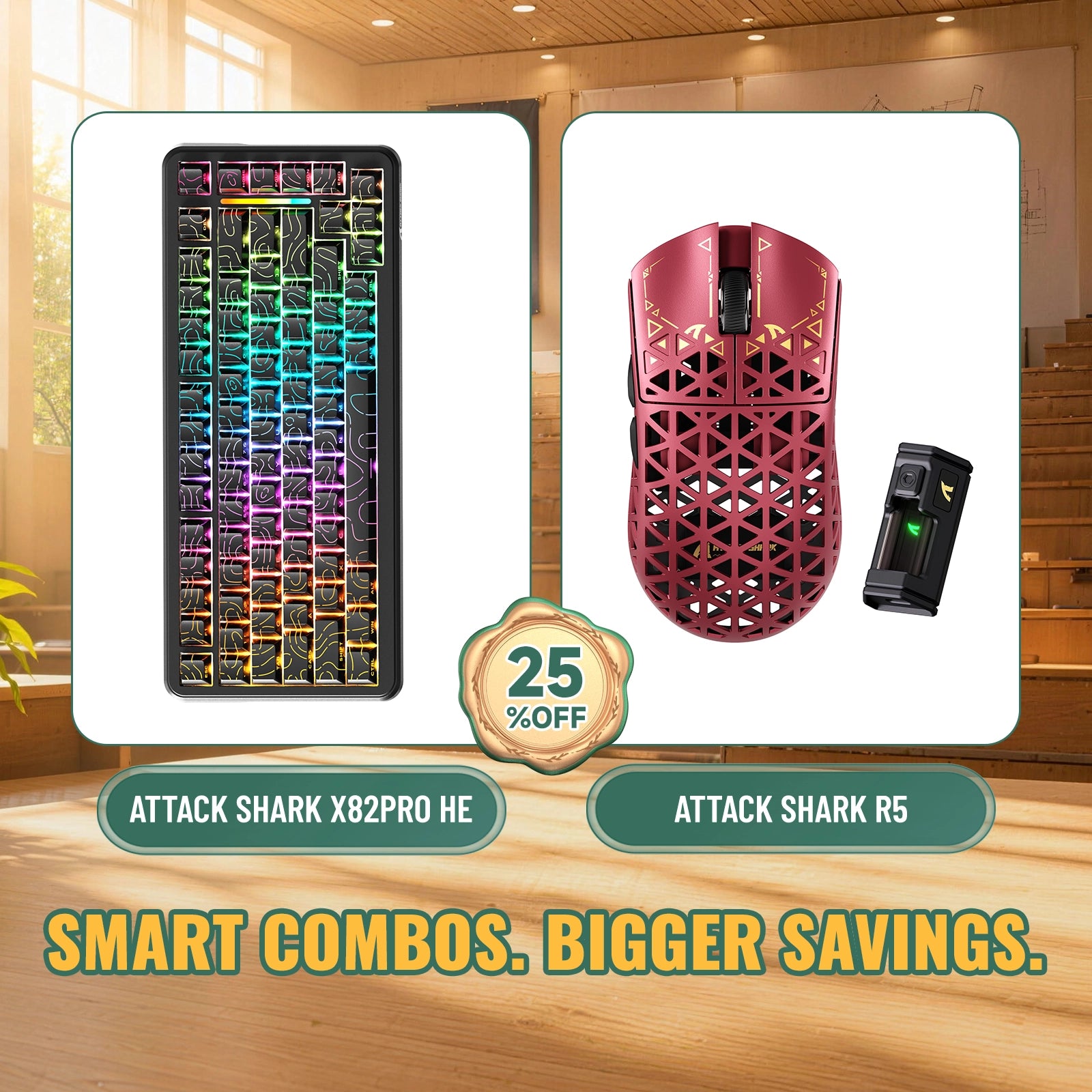 Paquete ATTACK SHARK X82PRO HE teclado Rapid Trigger + ratón para juegos inalámbrico de fibra de carbono R5