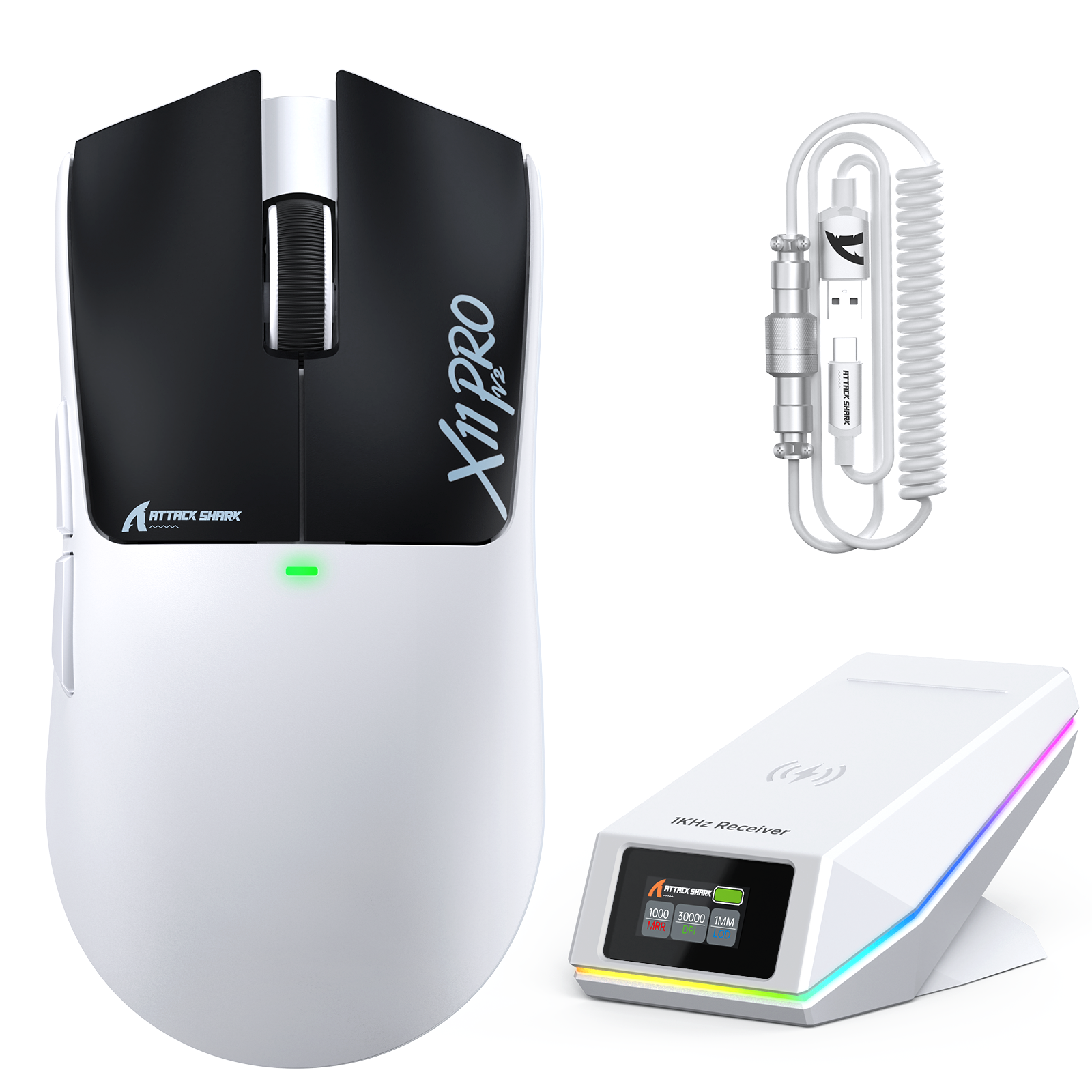 ATTACK SHARK X11 PRO V2 Wireless Gaming Mouse with TFT Display Charging Dock with C06 Coiled Cable