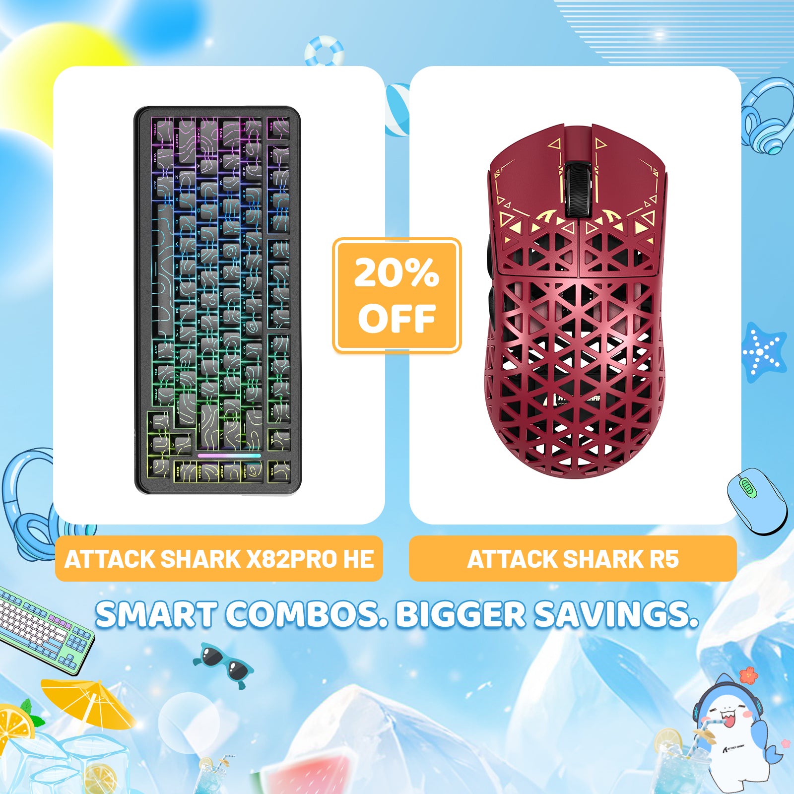ATTACK SHARK X82PRO HE Rapid Trigger Keyboard + R5 Carbon Fiber Wireless Gaming Mouse Bundle