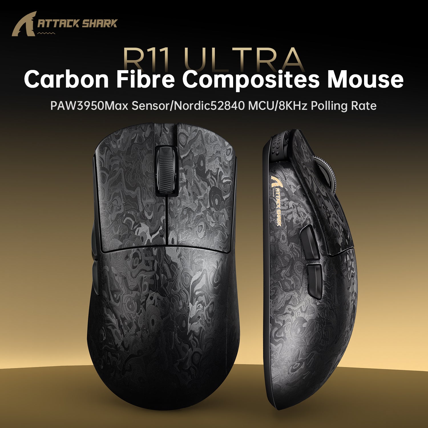 ATTACK SHARK R11 ULTRA Carbon Fiber Wireless 8K PAW3950MAX Gaming Mouse