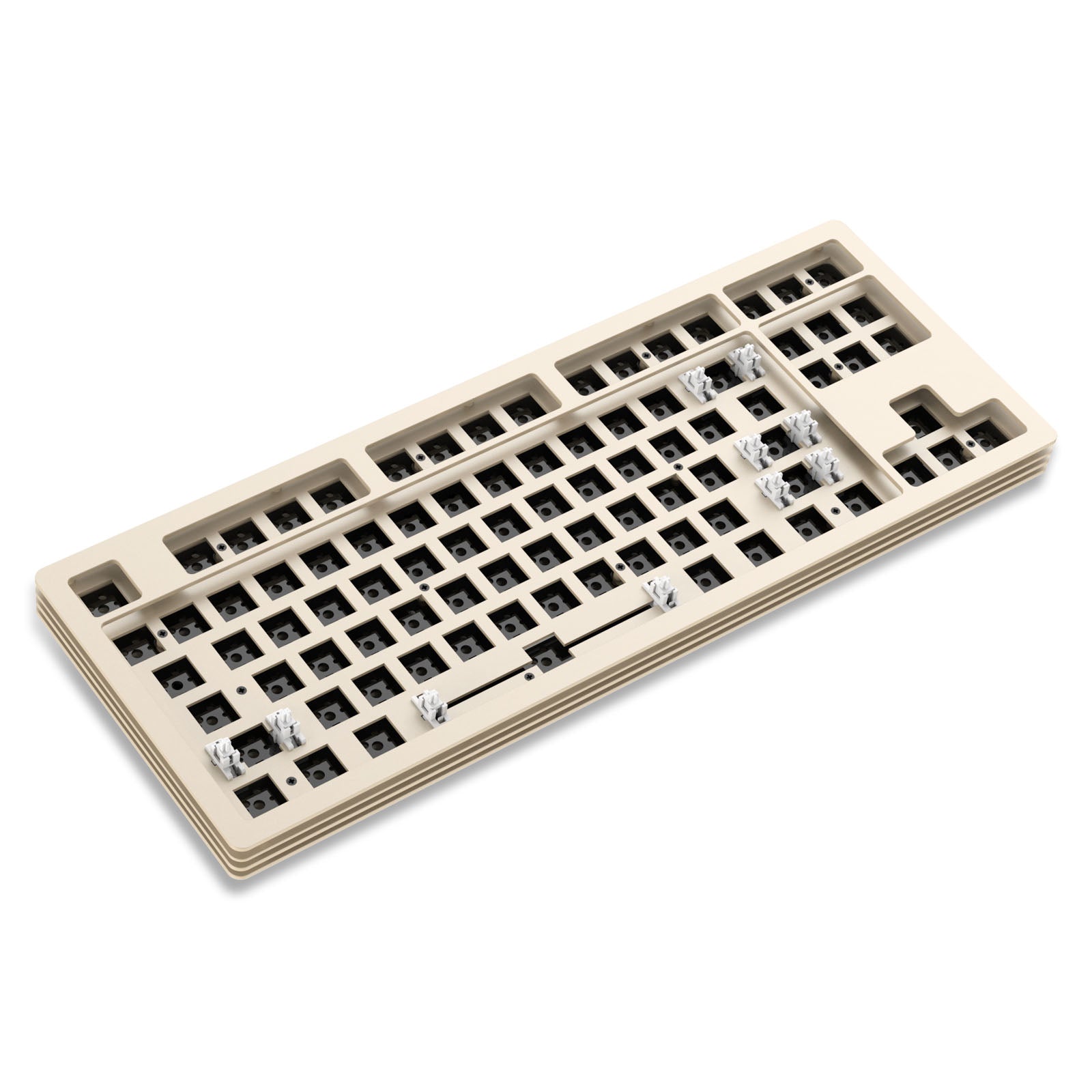 AJAZZ AKC087 keyboard PCB with hot-swappable design and yellow switches in neutral tone.