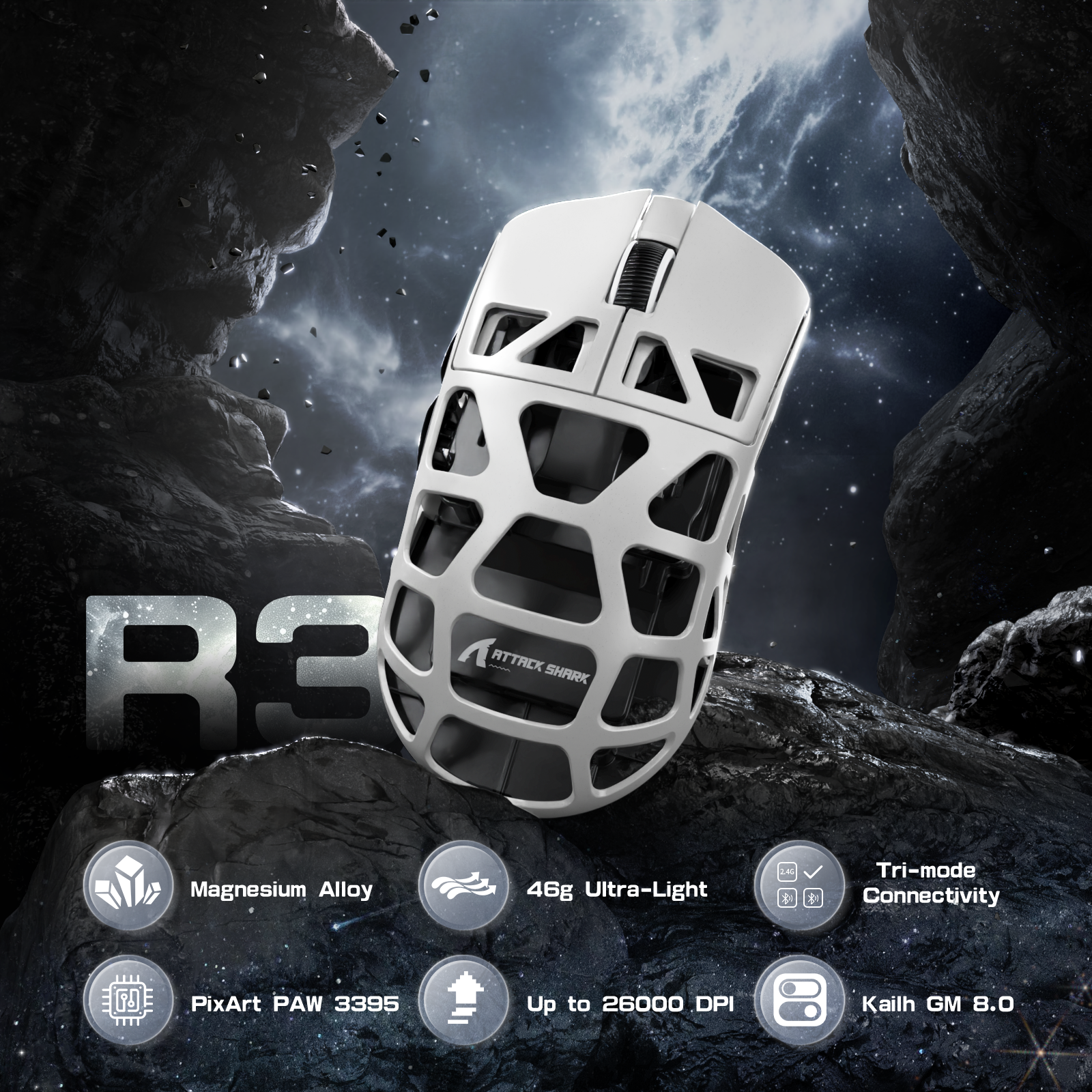 Attack Shark R3PRO gaming mouse featuring lightweight magnesium alloy and 26000 DPI sensor