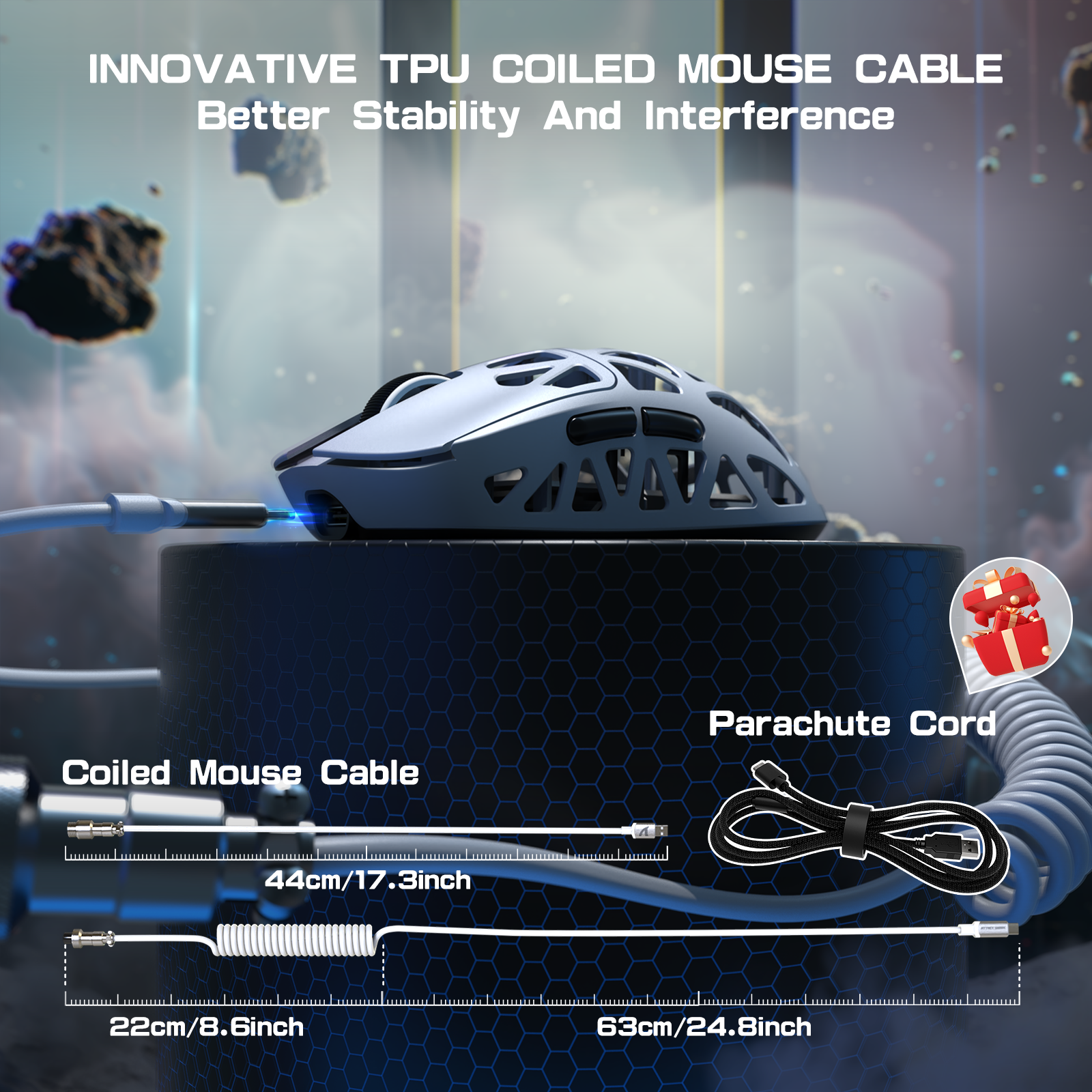 ATTACK SHARK R2PRO Magnesium Alloy PAW3950 Gaming Mouse 8K with Mouse Coiled Cable (Not Include the Charging Dock)