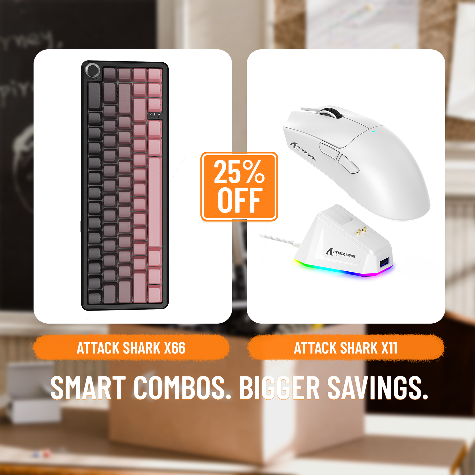 ATTACK SHARK X66 Wireless Mechanical Keyboard + X11 Wireless Gaming Mouse
