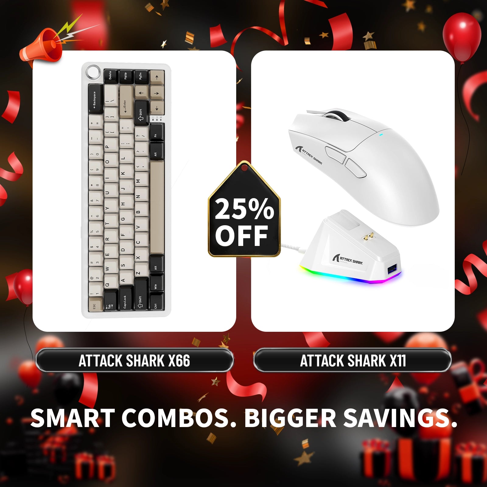 ATTACK SHARK X66 Wireless Mechanical Keyboard + X11 Wireless Gaming Mouse