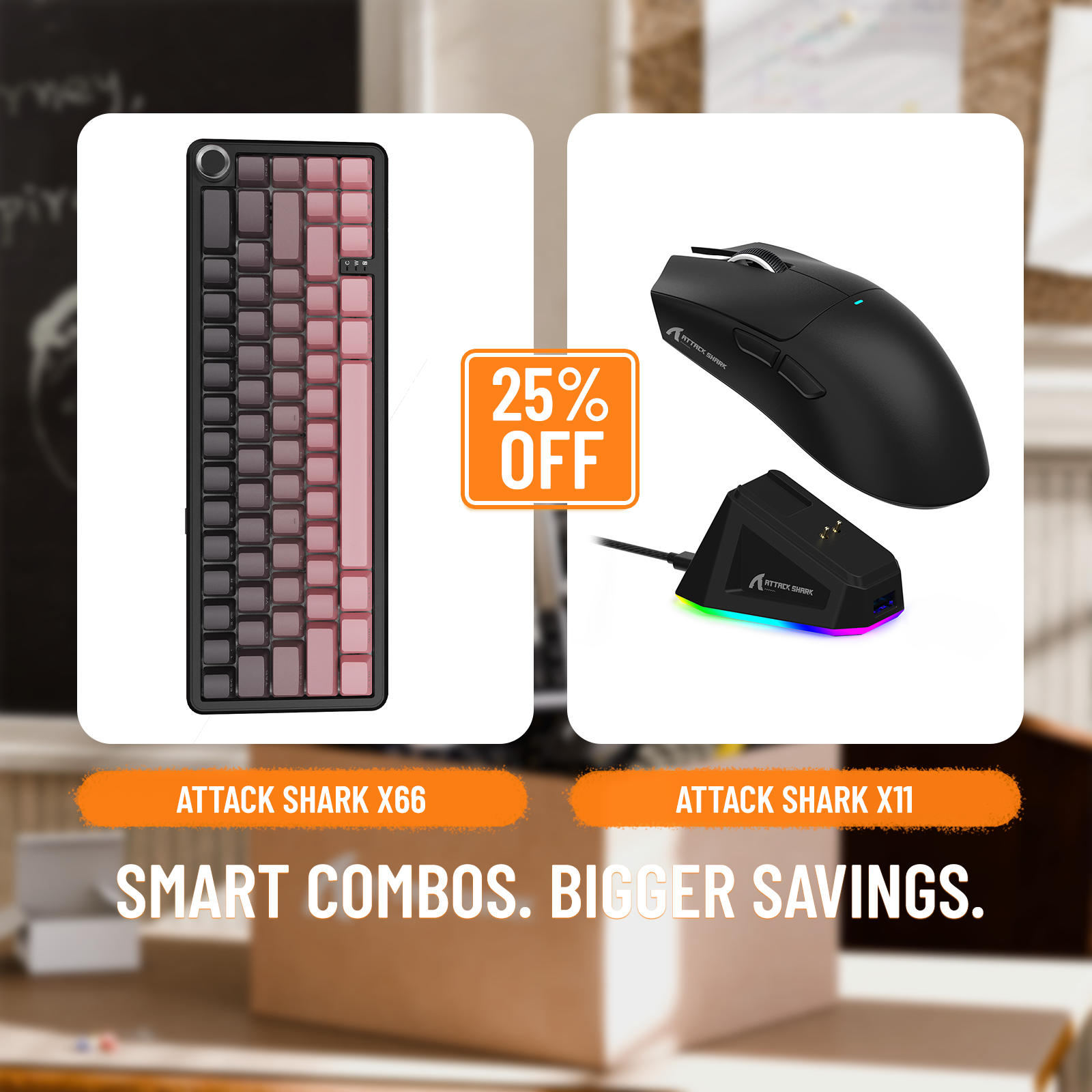 Clavier mécanique sans fil ATTACK SHARK X66 + souris de jeu sans fil X11