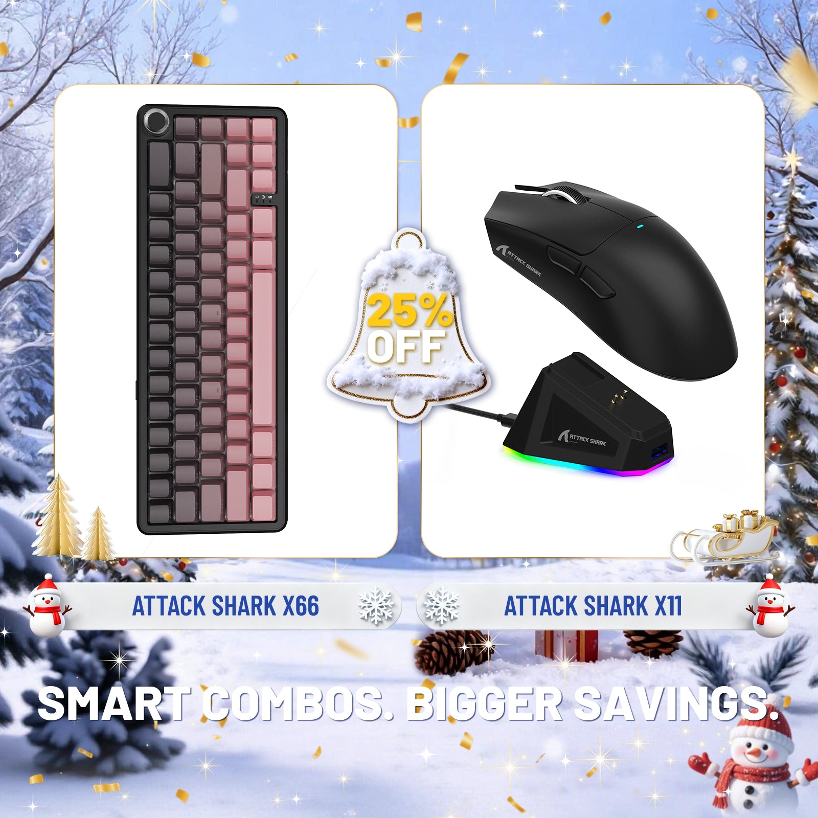 ATTACK SHARK X66 Wireless Mechanical Keyboard + X11 Wireless Gaming Mouse