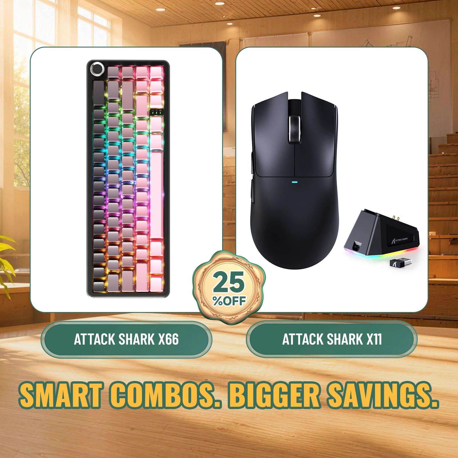 Paquete ATTACK SHARK X66 teclado mecánico inalámbrico + ratón para juegos inalámbrico X11