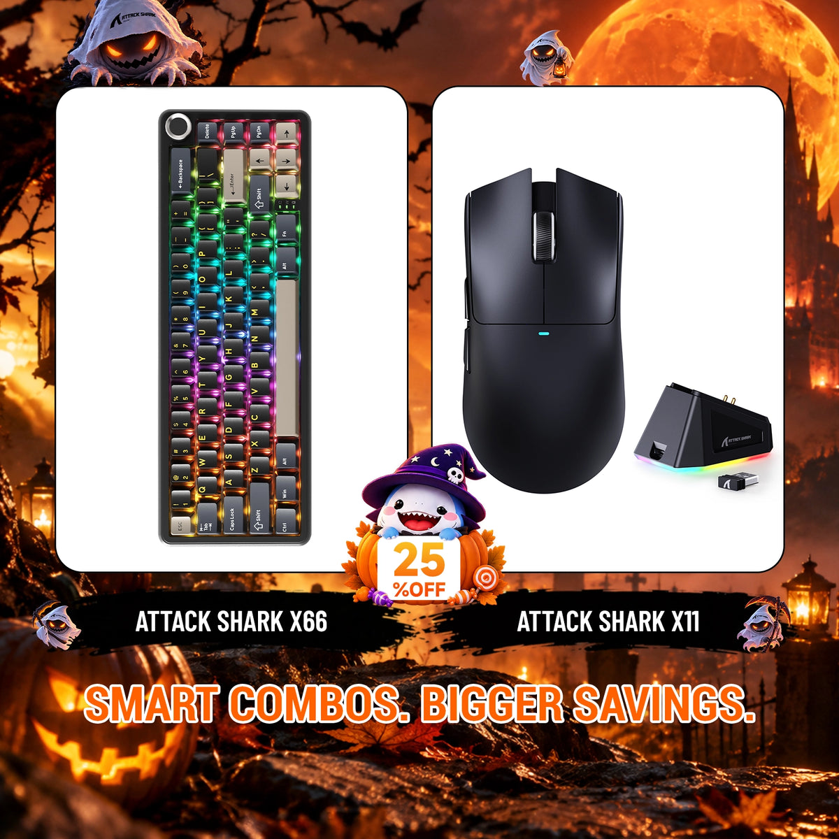 Paquete ATTACK SHARK X66 teclado mecánico inalámbrico + ratón para juegos inalámbrico X11