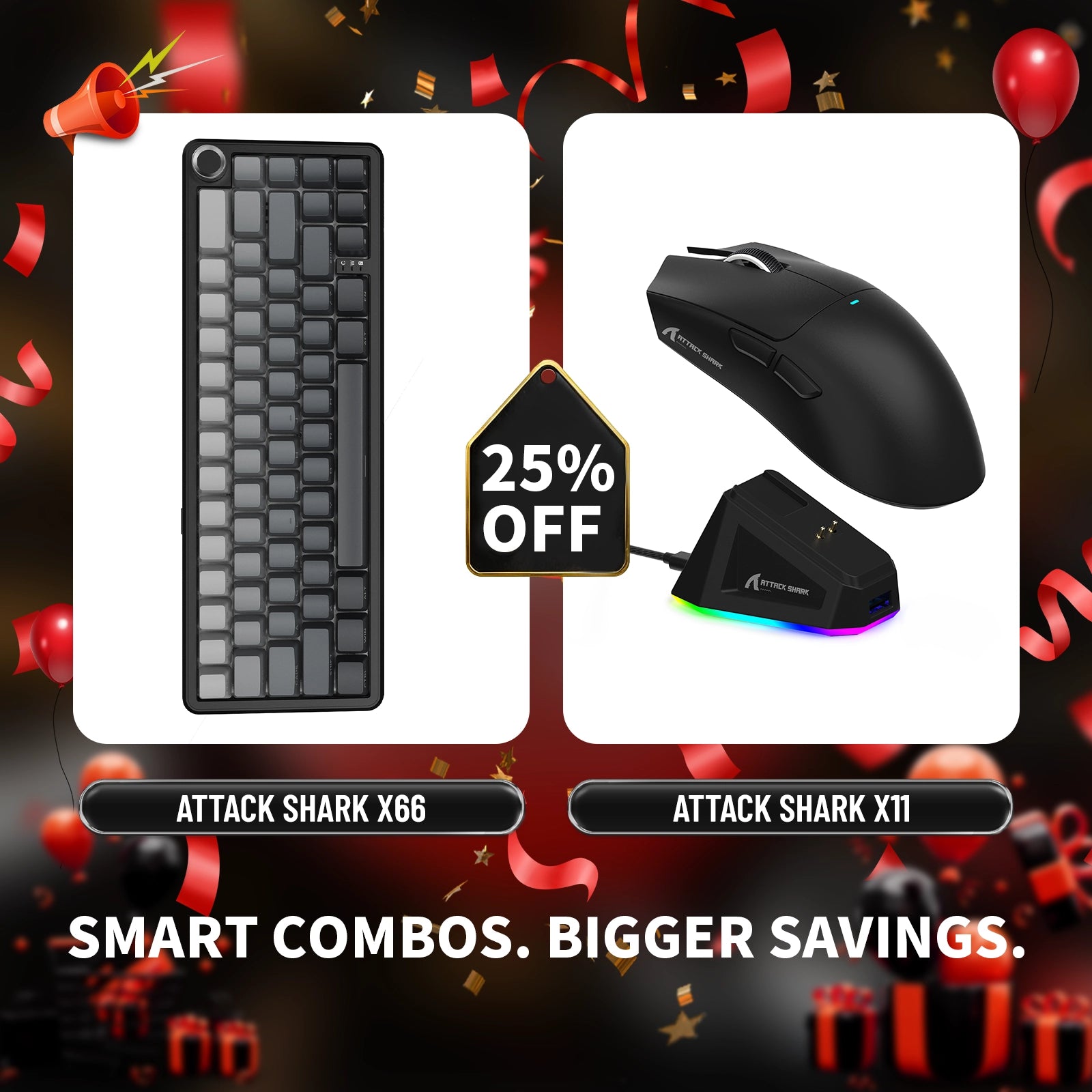 ATTACK SHARK X66 Wireless Mechanical Keyboard + X11 Wireless Gaming Mouse