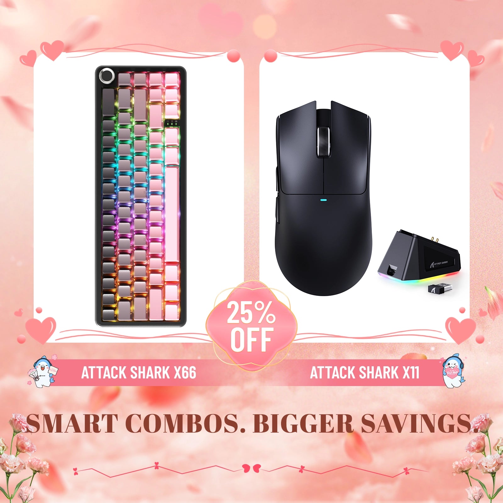 ATTACK SHARK X66 Wireless Mechanical Keyboard + X11 Wireless Gaming Mouse Bundle