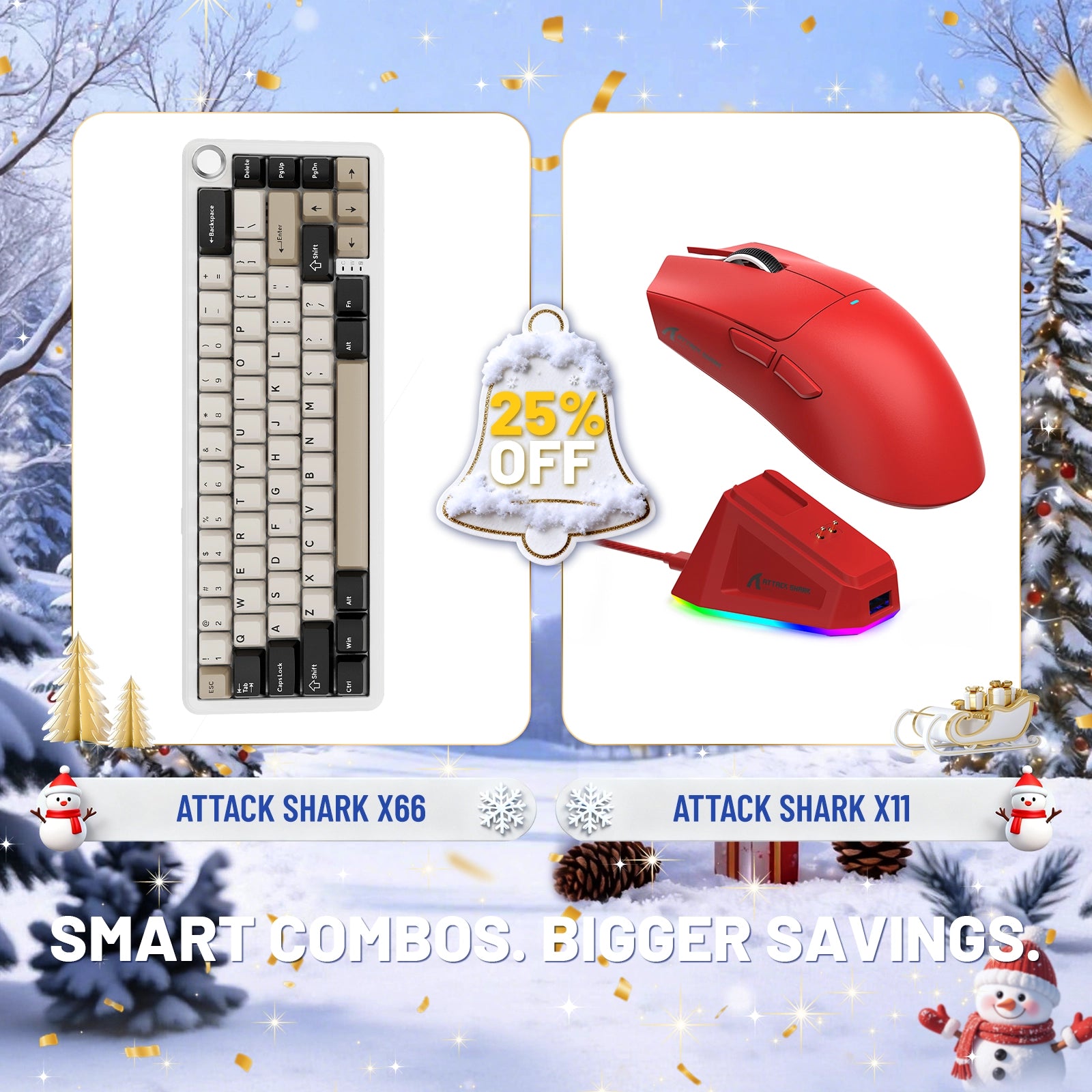 ATTACK SHARK X66 ワイヤレスメカニカルキーボード + X11 ワイヤレスゲーミングマウス