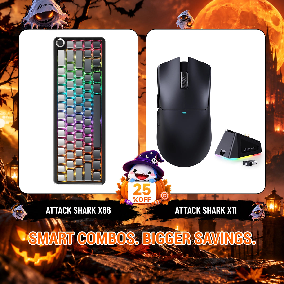 Paquete ATTACK SHARK X66 teclado mecánico inalámbrico + ratón para juegos inalámbrico X11
