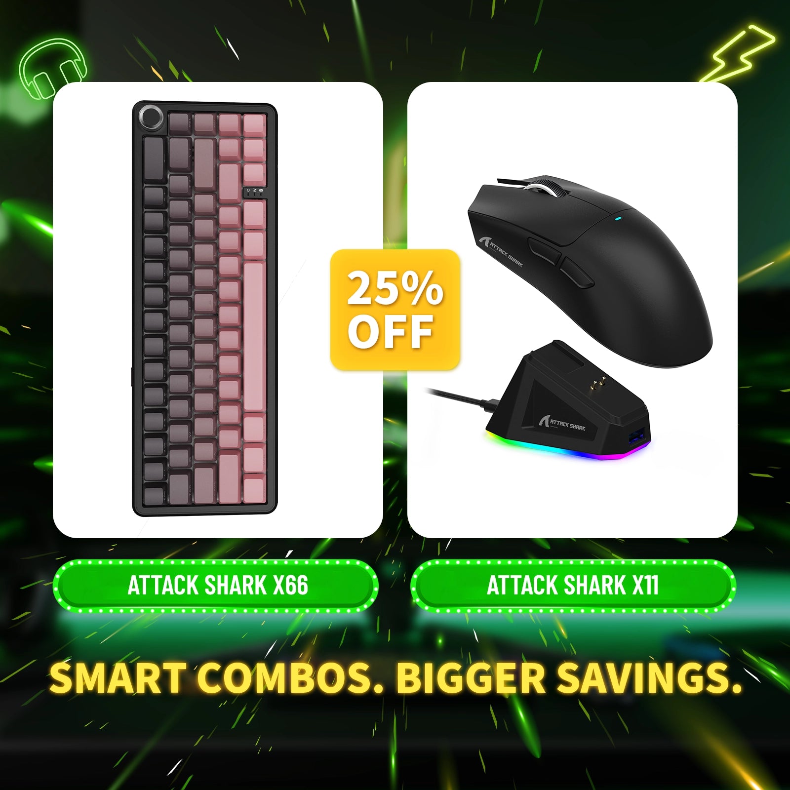 ATTACK SHARK X66 Wireless Mechanical Keyboard + X11 Wireless Gaming Mouse