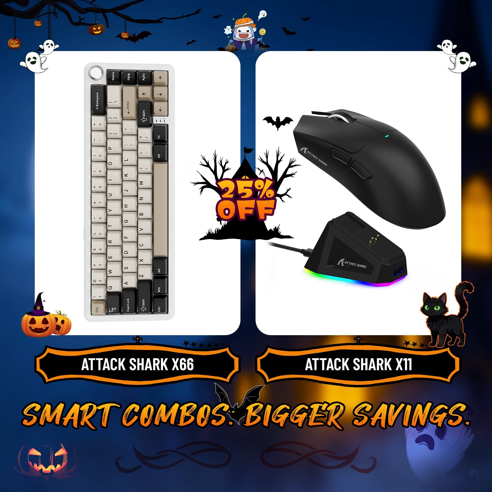ATTACK SHARK X66 Kabellose mechanische Tastatur + X11 Kabellose Gaming-Maus