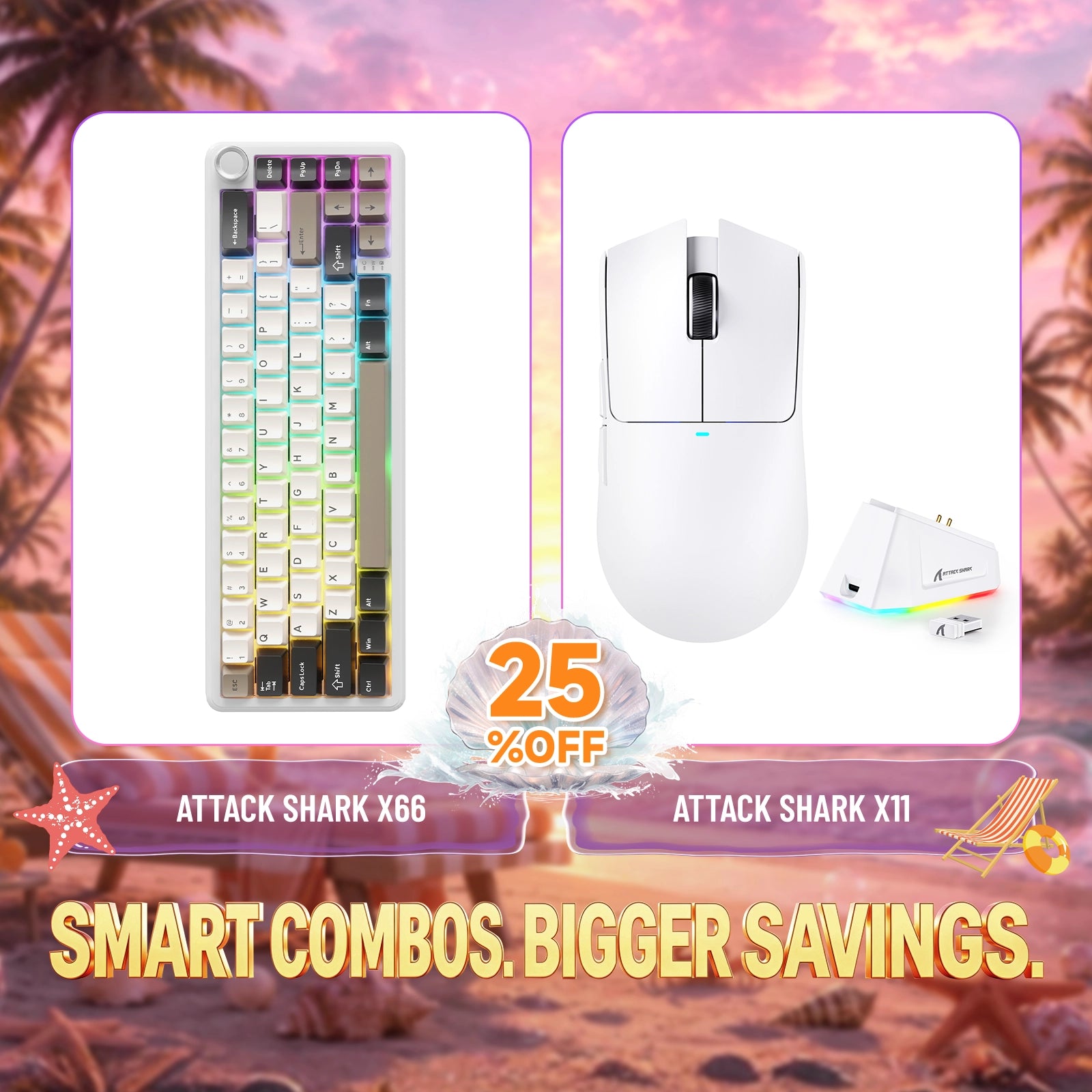 ATTACK SHARK X66 Bezprzewodowa mechaniczna klawiatura + zestaw bezprzewodowej myszy do gier X11