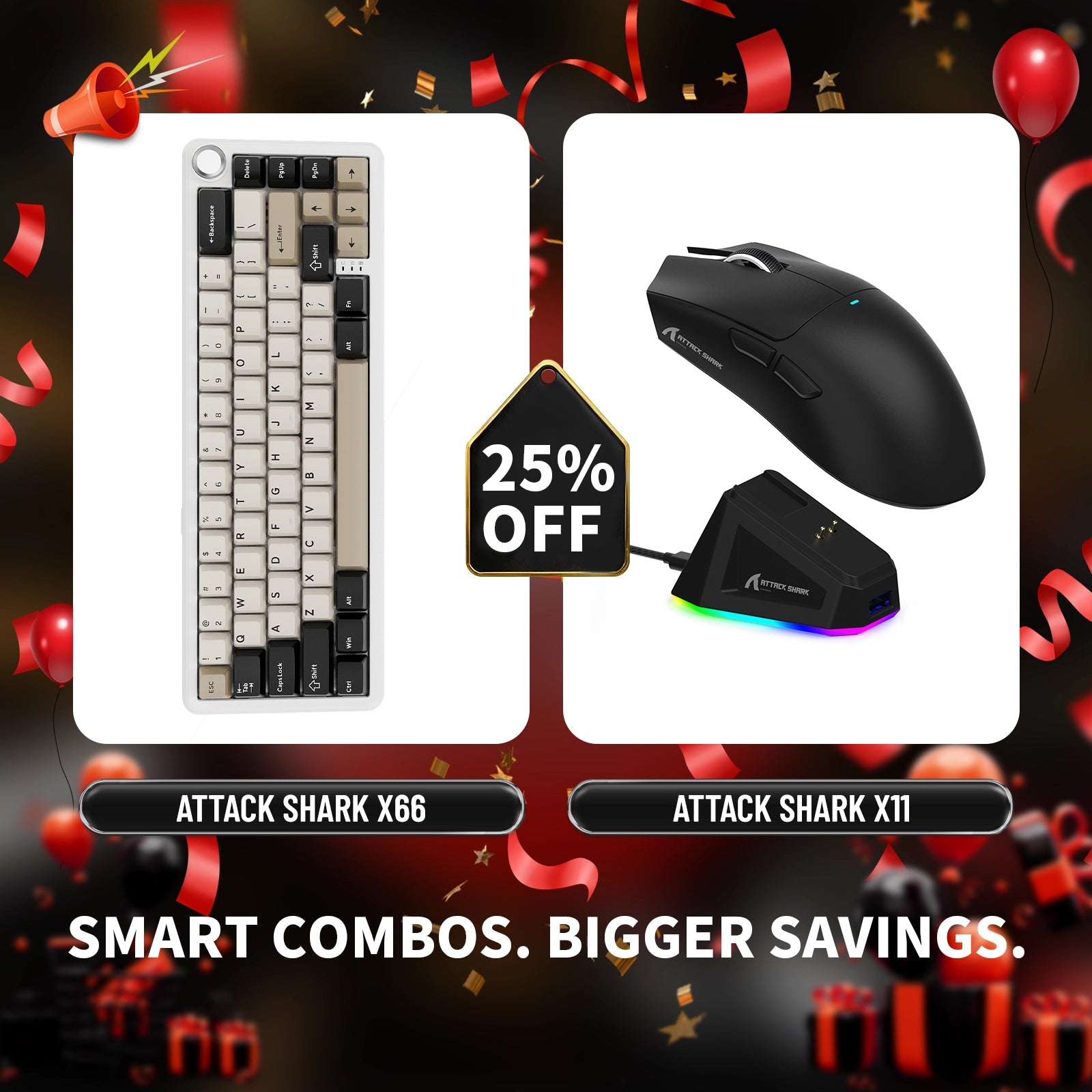 Teclado mecánico inalámbrico ATTACK SHARK X66 + ratón inalámbrico para juegos X11