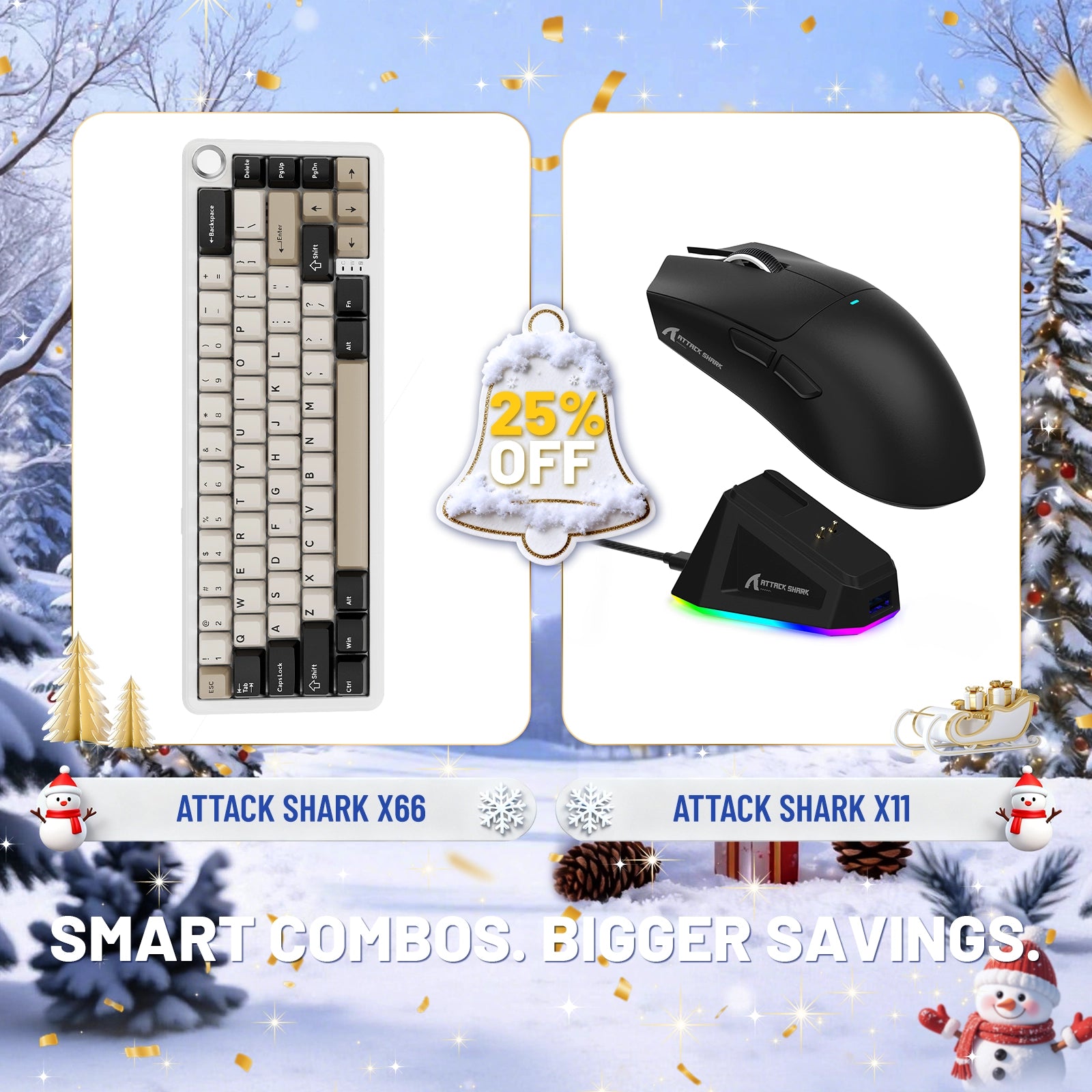 ATTACK SHARK X66 Kabellose mechanische Tastatur + X11 Kabellose Gaming-Maus
