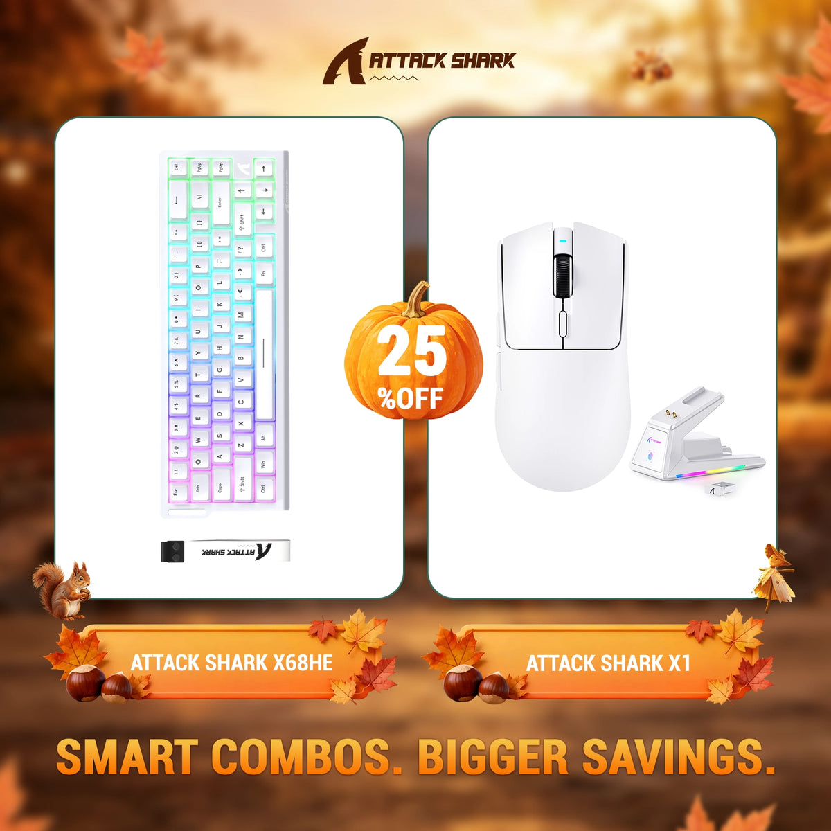 Pack clavier à déclenchement rapide ATTACK SHARK X68HE + souris gaming sans fil X1